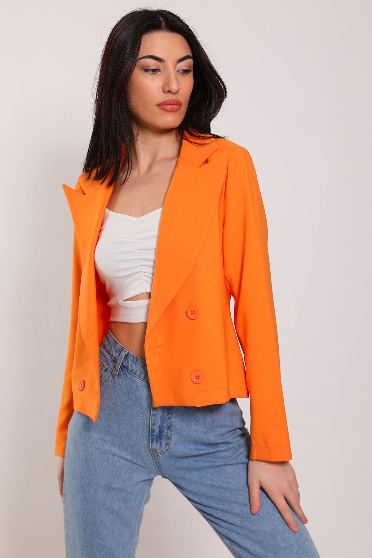 Julude Orange Kadın Ön Düğmeli Kısa Blazer Ceket
