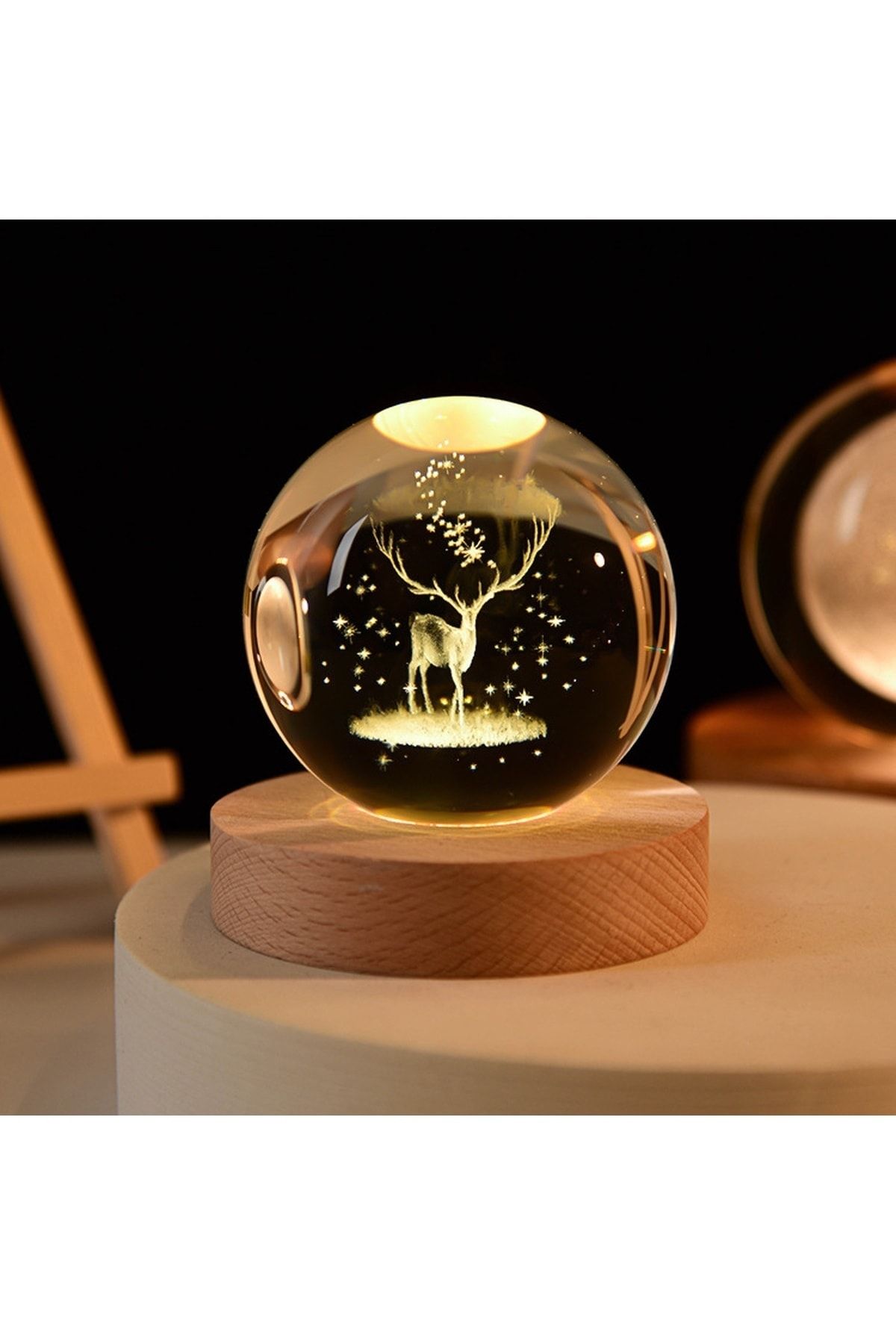 Dream Plus Ahşap Tabanlı Yılbaşıtemalı Usb Kablolu Dekoratif Aydınlatma Led Işıklı Cam Küre Geyik