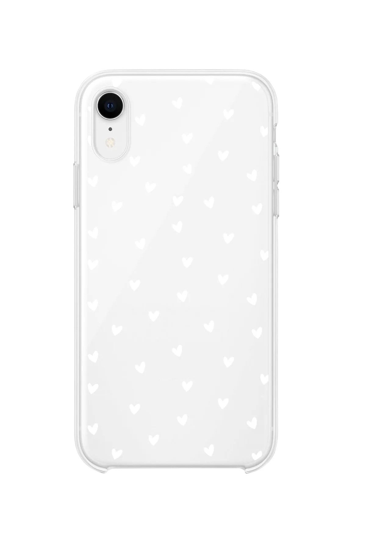butikcase Iphone Xr Minik Kalpler Beyaz Desenli Şeffaf Telefon Kılıfı
