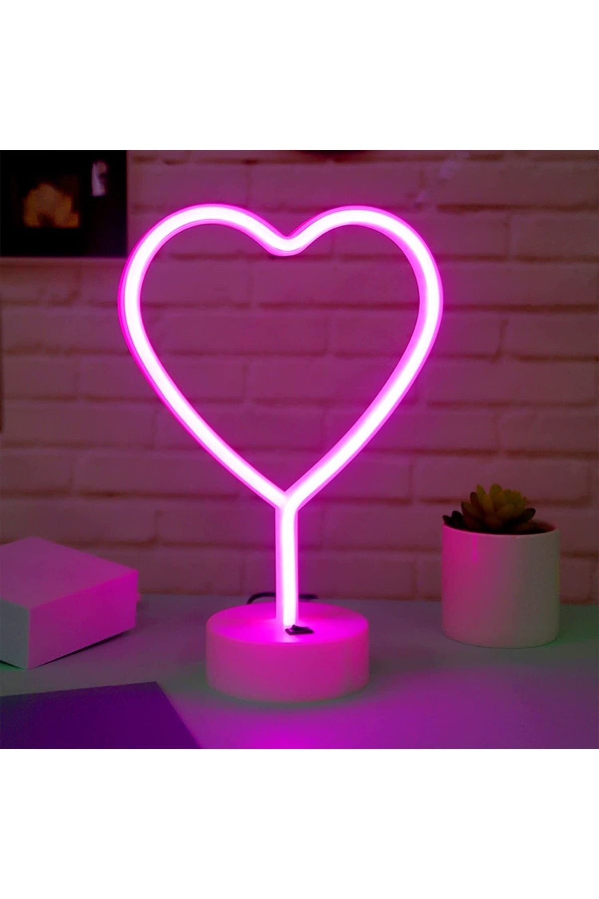 Ema Dükkan Kalp Neon Led Işıklı Usb'li Gece Lambası Pilli Neon Led Işıklı Masa Lambası Dekoratif Aydınlatma