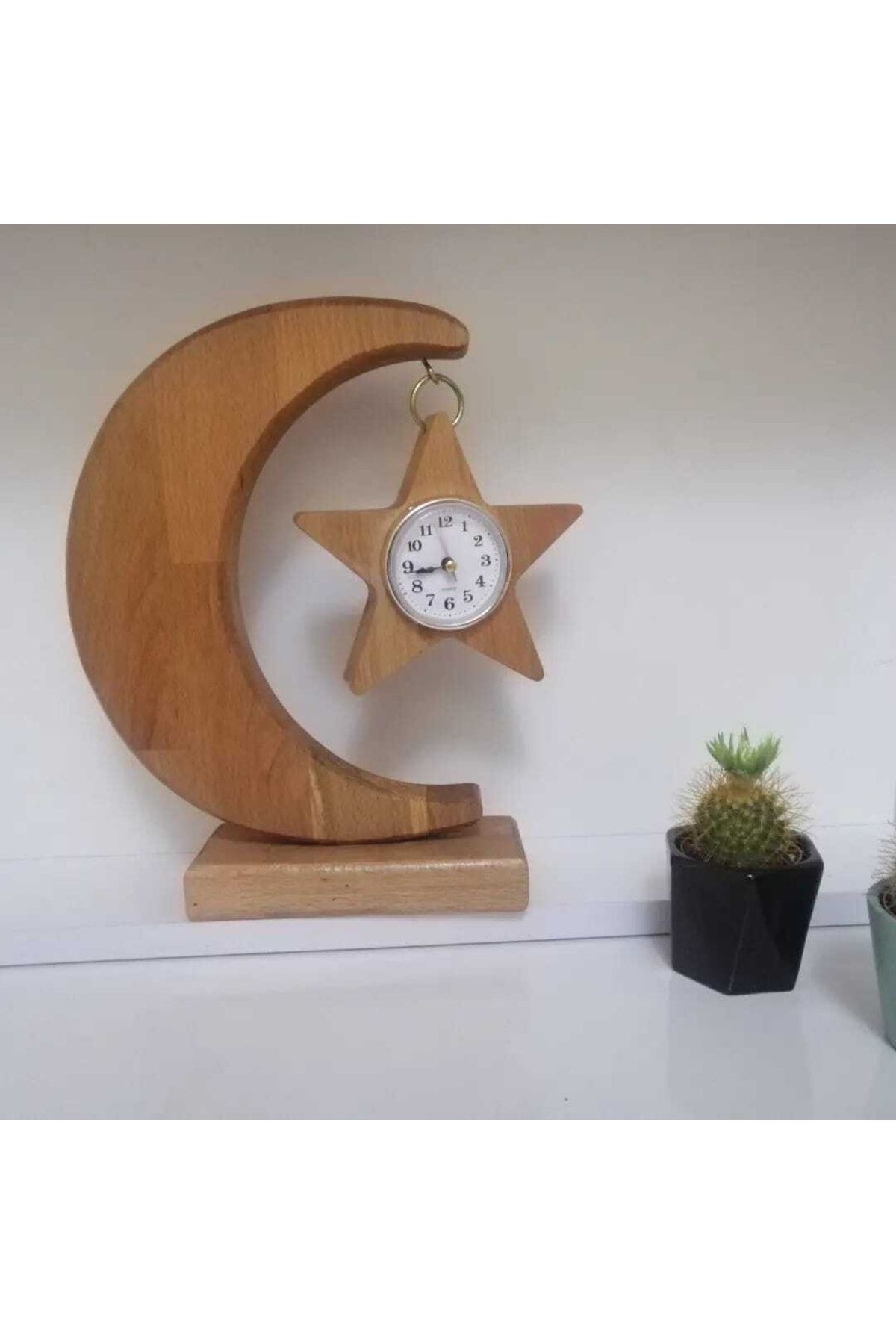 ilker mobilya Masaüstü Saat Özel Tasarım El Yapımı Dekoratif Masa Saati Fırınlanmış Gürgen Ağacından Ahşap Saat