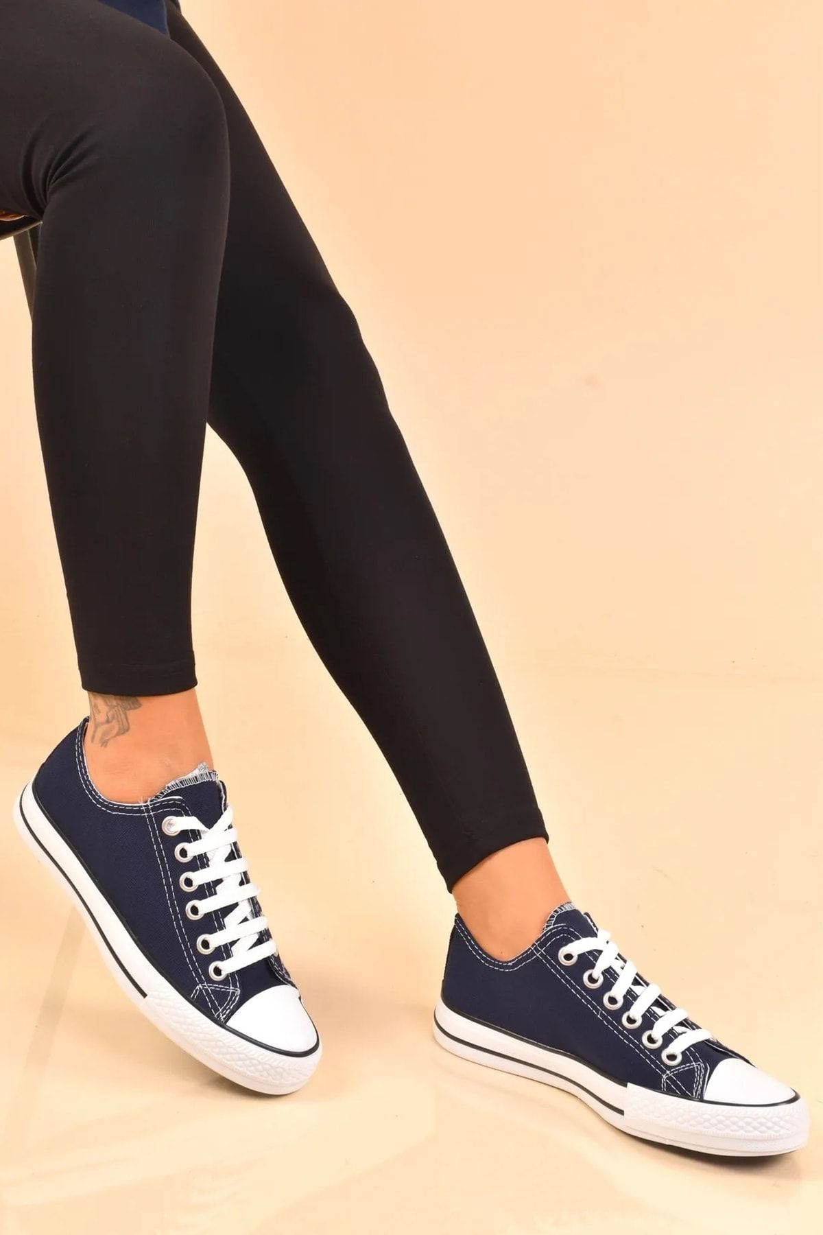 BOUIS Kadın Kot Mavi Keten Bağcıklı Günlük Rahat Esnek Ortopedik Düz Taban Bez Ayakkabı Sneaker