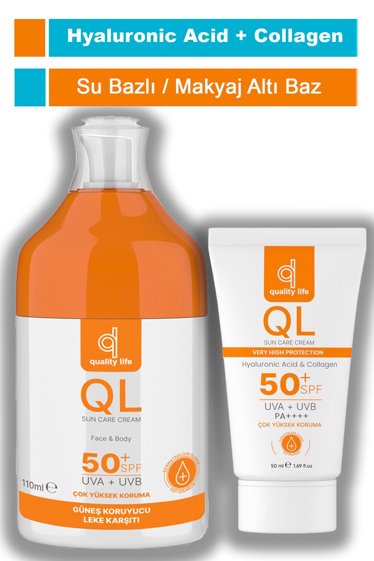 Quality Life Ql 110 ml Ve 50 ml Yüz Ve Vücut Güneş Kremi Seti - Leke Karşıtı Hyaluronik Asit Ve Collagen