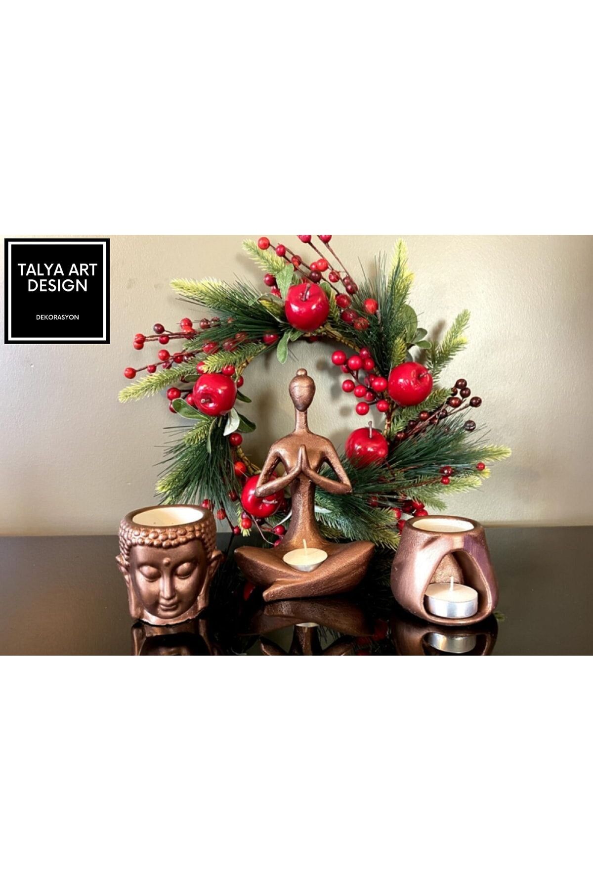 Talya Art Design , Üçlü Set, Antik Kırmızı Buddha Ve Tad Buhurdanlık, Namaste Tealight Mumluk