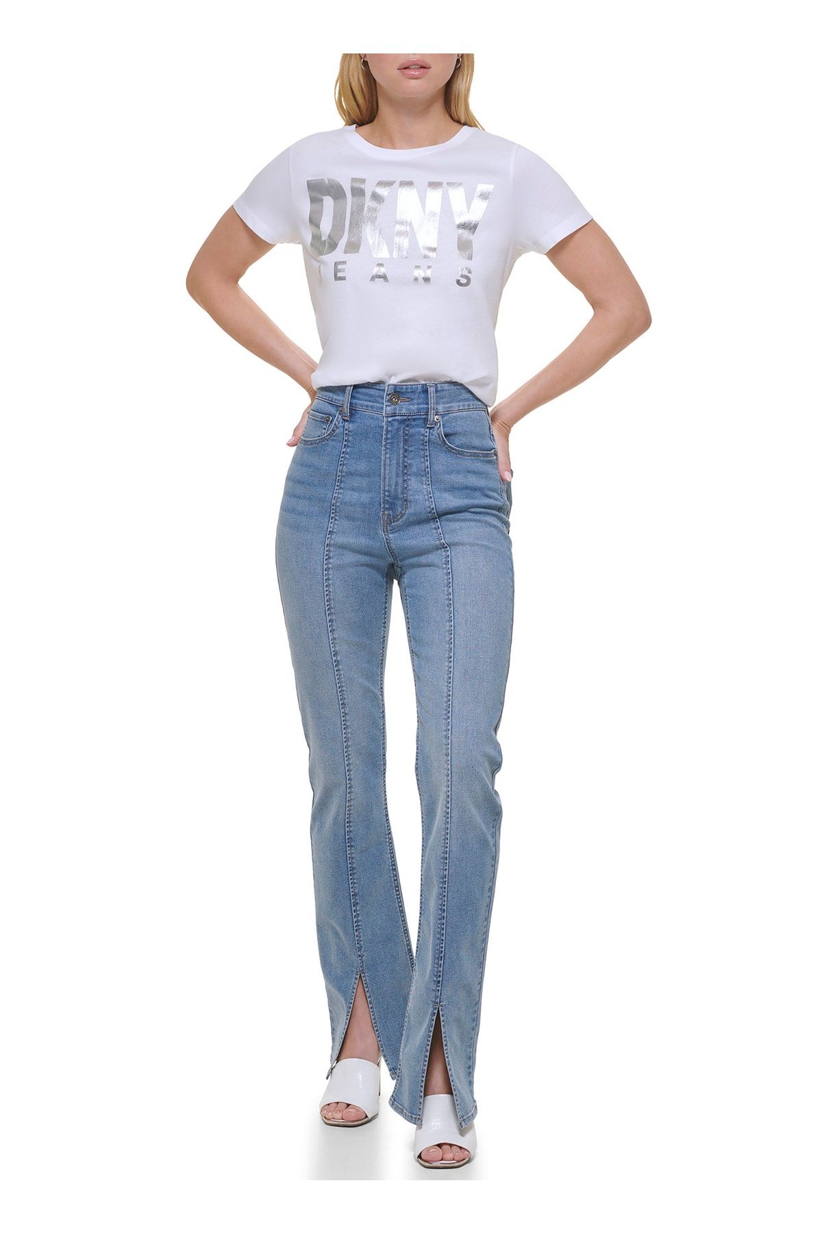 Dkny Jeans Bisiklet Yaka Baskılı Beyaz Kadın T-shirt E31hddna