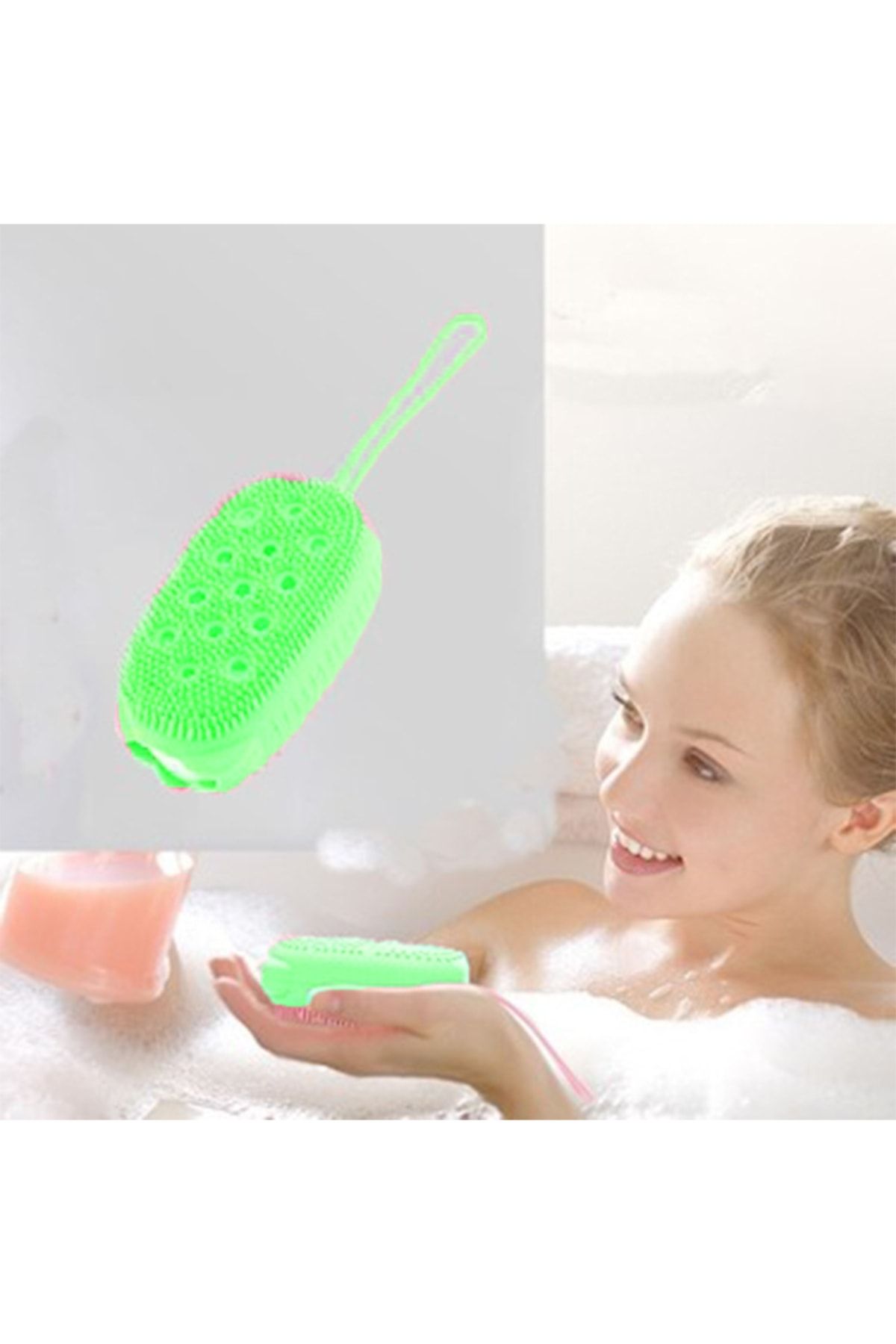 Fontenay Süngerli Silikon Duş Fırçası - Peeling Banyo Kesesi Yeşil