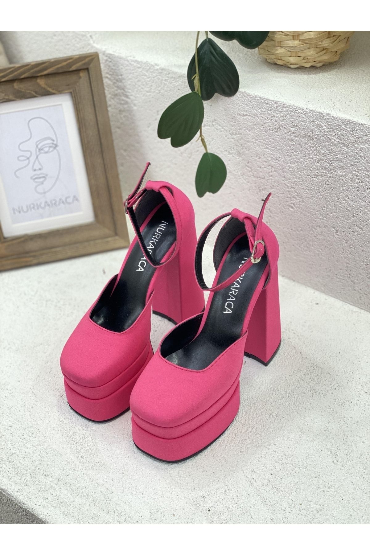 NUR KARACA Çift Platform Yarım Açık Ayakkabı 15cm Topuklu Ayakkabı Kadın