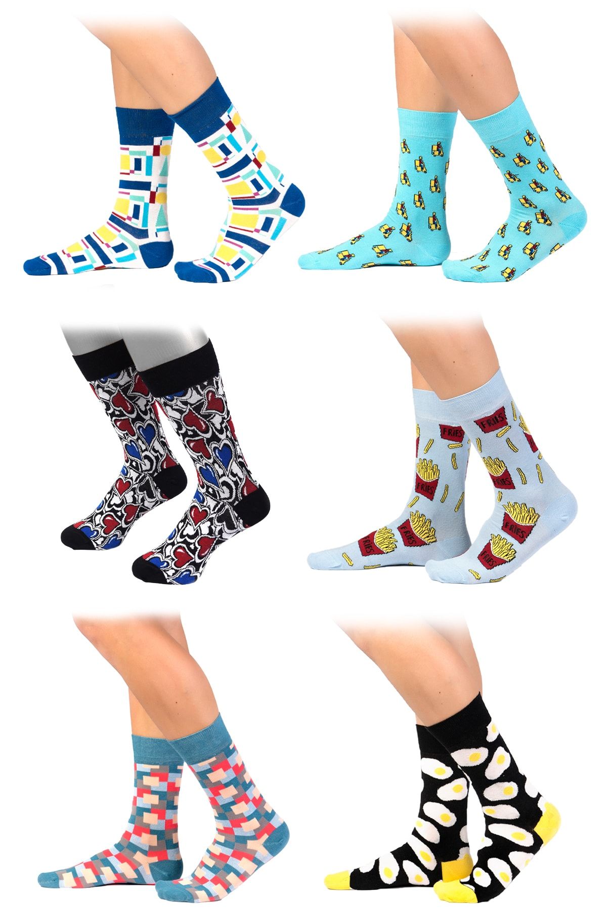 Ozzy Socks Erkek Beyaz Organik Pamuklu Dikişsiz Desenli 6' Lı Çorap