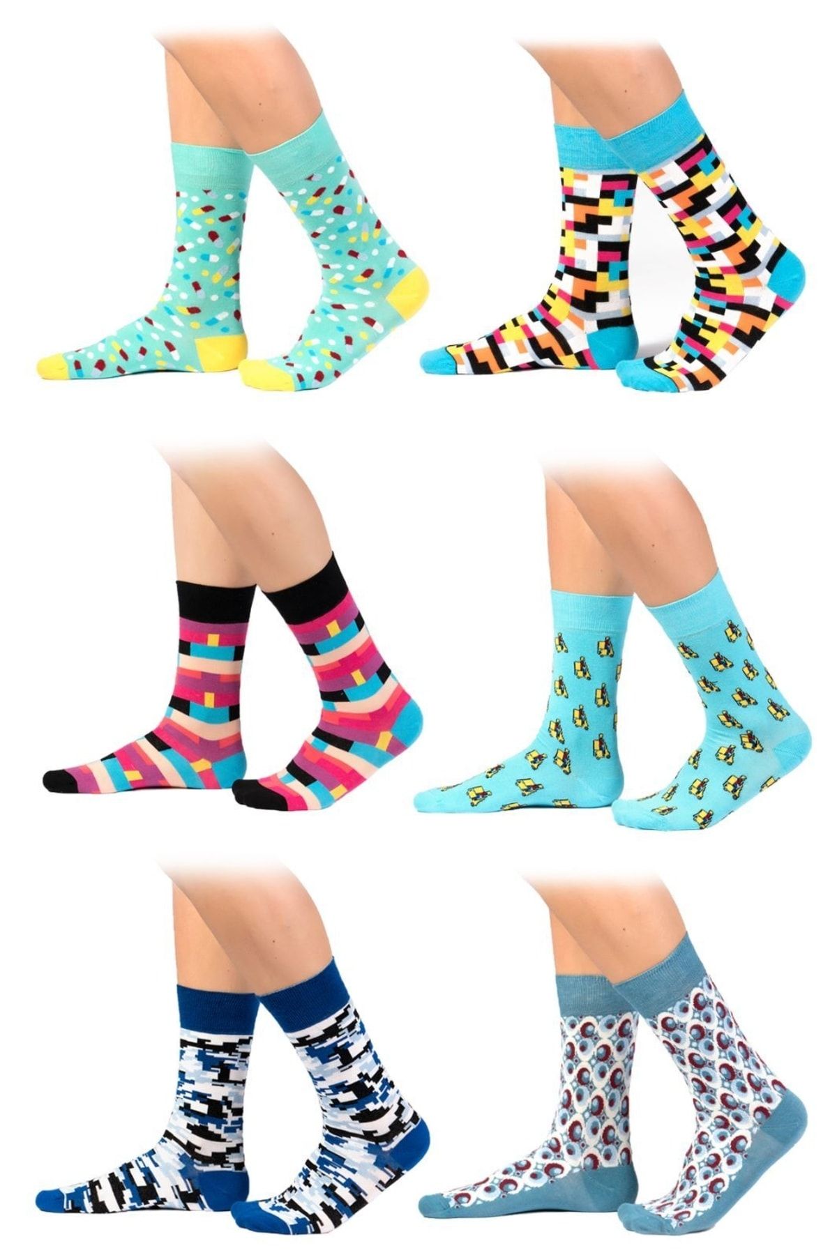 Ozzy Socks Erkek 6' Lı Organik Pamuklu Dikişsiz Çok Renkli Desenli Çorap Asorti-6