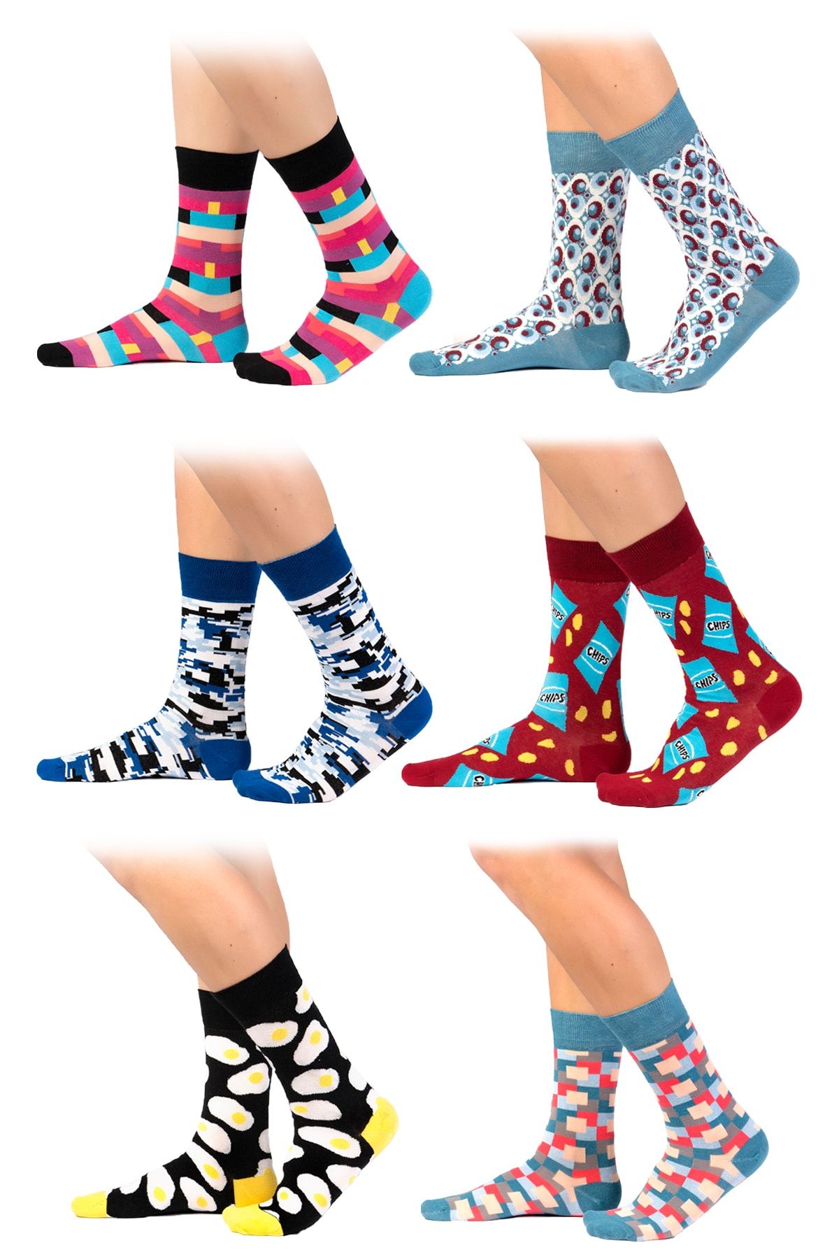 Ozzy 6' Lı Organik Pamuklu Dikişsiz Erkek Çok Renkli Desenli Çorap 2