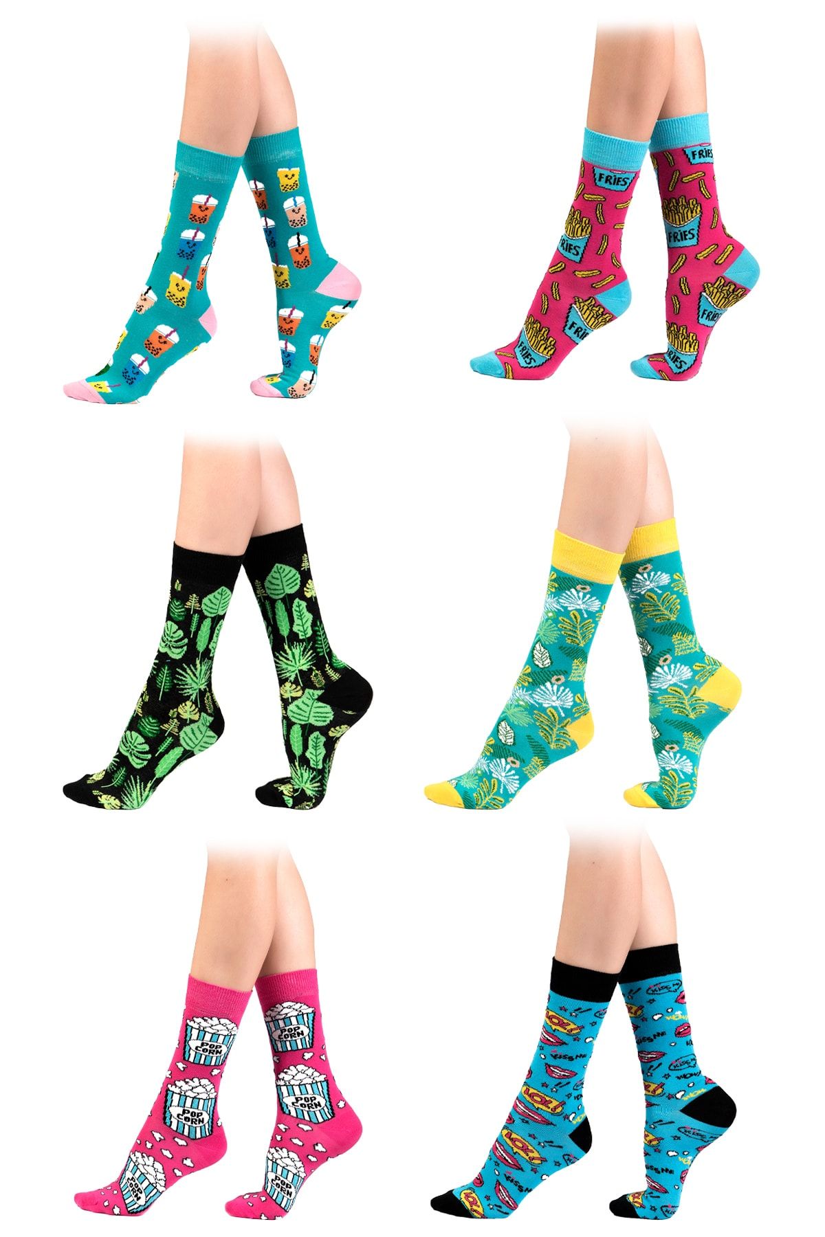 Ozzy 6' Lı Organik Pamuklu Dikişsiz Kadın Çok Renkli Desenli Çorap 12
