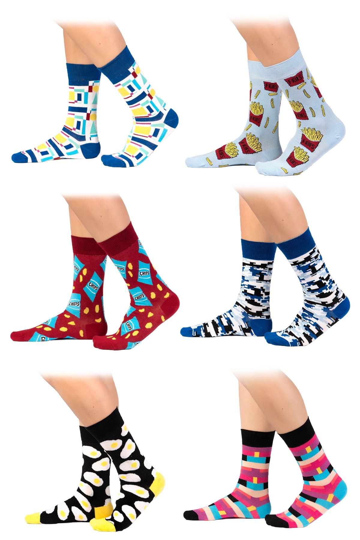 Ozzy 6' Lı Organik Pamuklu Dikişsiz Erkek Çok Renkli Desenli Çorap 7
