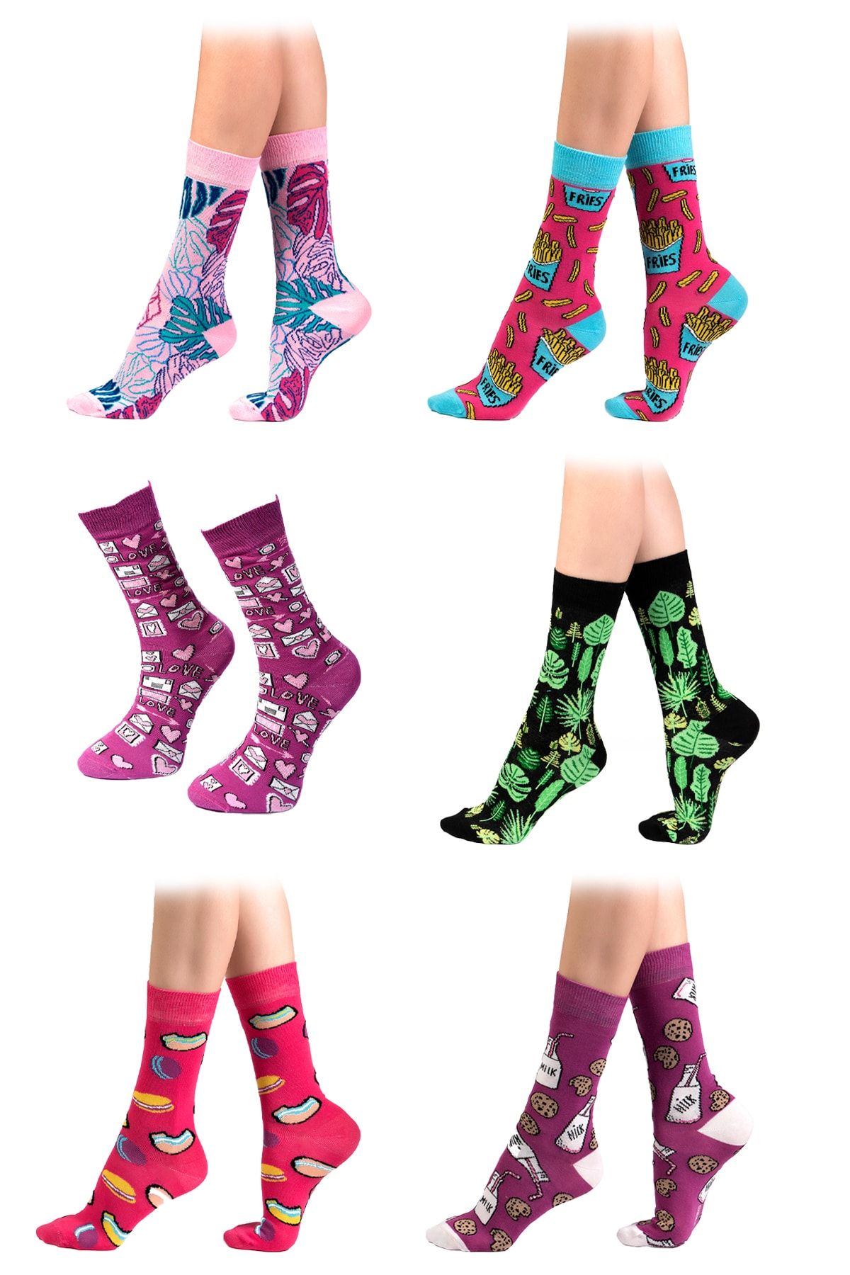 Ozzy 6' Lı Organik Pamuklu Dikişsiz Kadın Çok Renkli Desenli Çorap 6