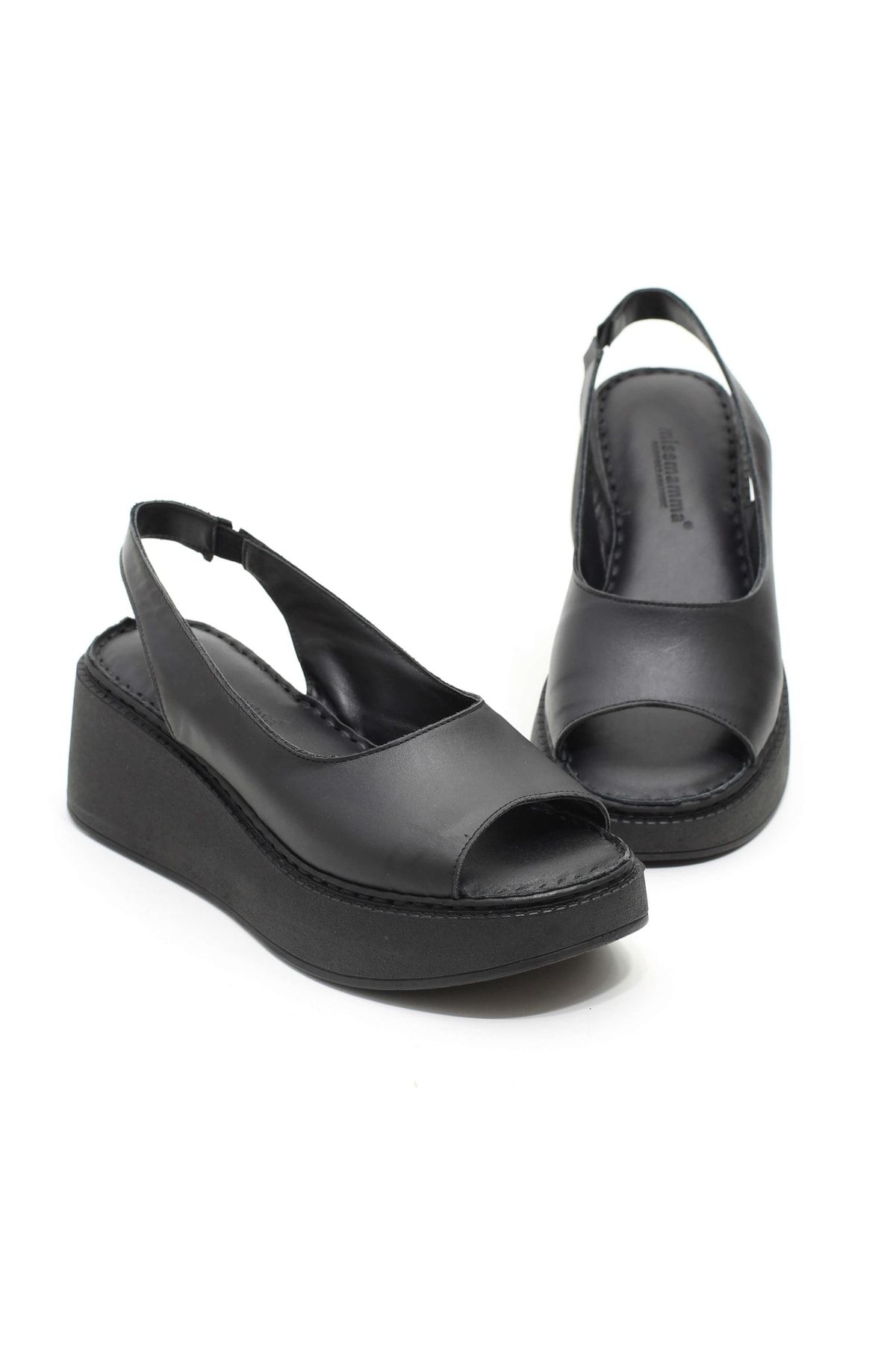 lizel Enjoy Siyah Renk Gerçek Deri Kadın Sandalet