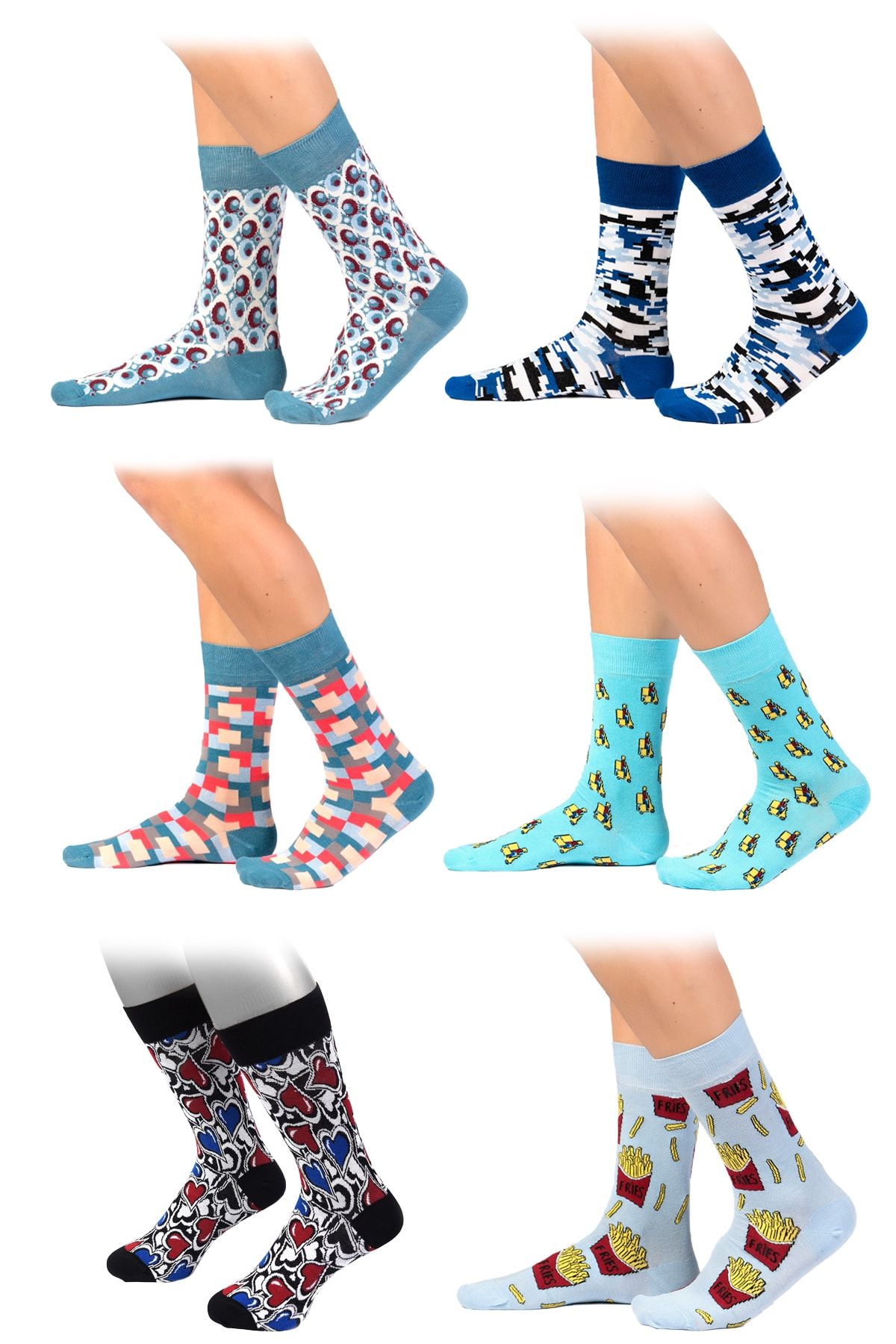 Ozzy 6' Lı Organik Pamuklu Dikişsiz Erkek Çok Renkli Desenli Çorap 4