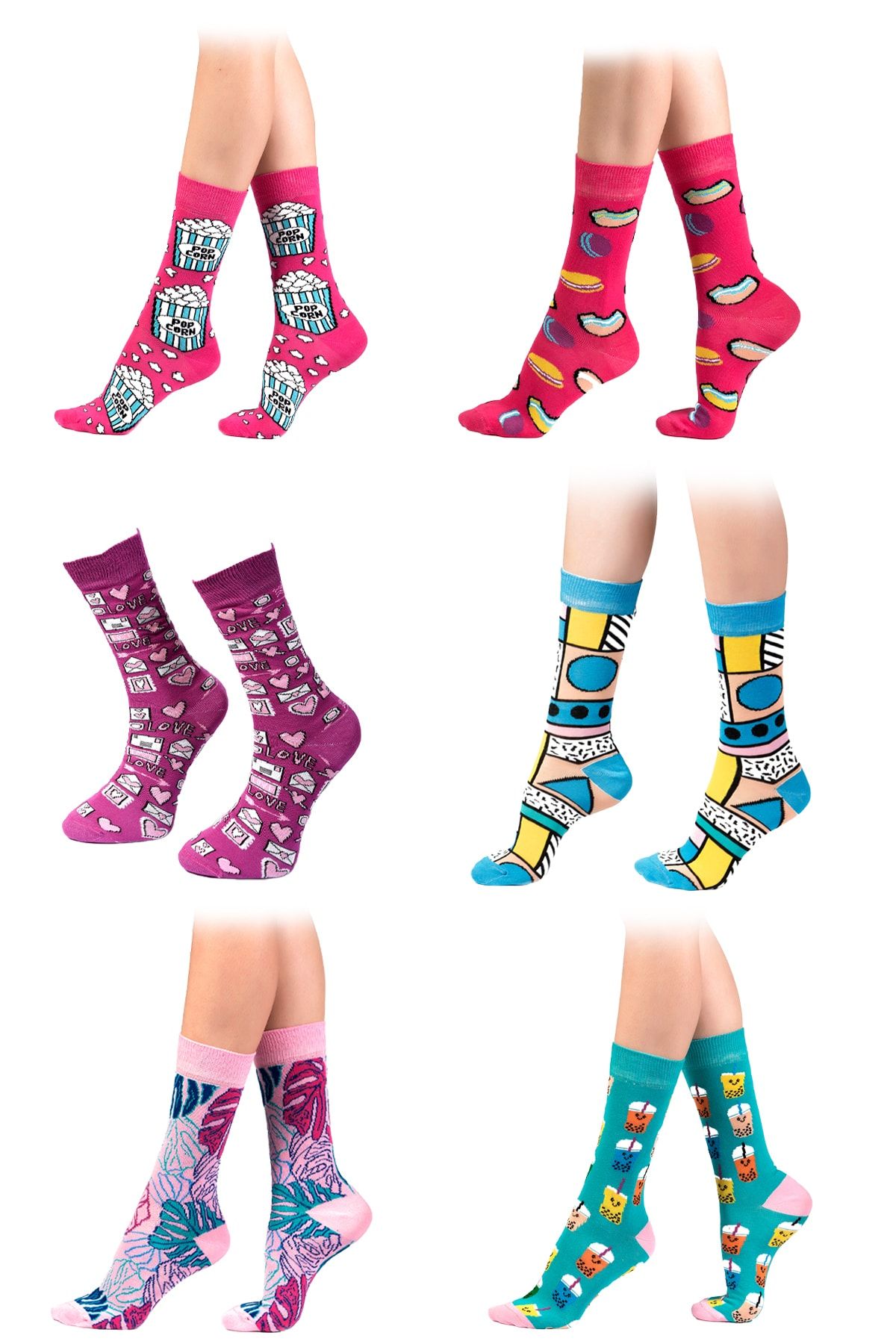 Ozzy 6' Lı Organik Pamuklu Dikişsiz Kadın Çok Renkli Desenli Çorap 2