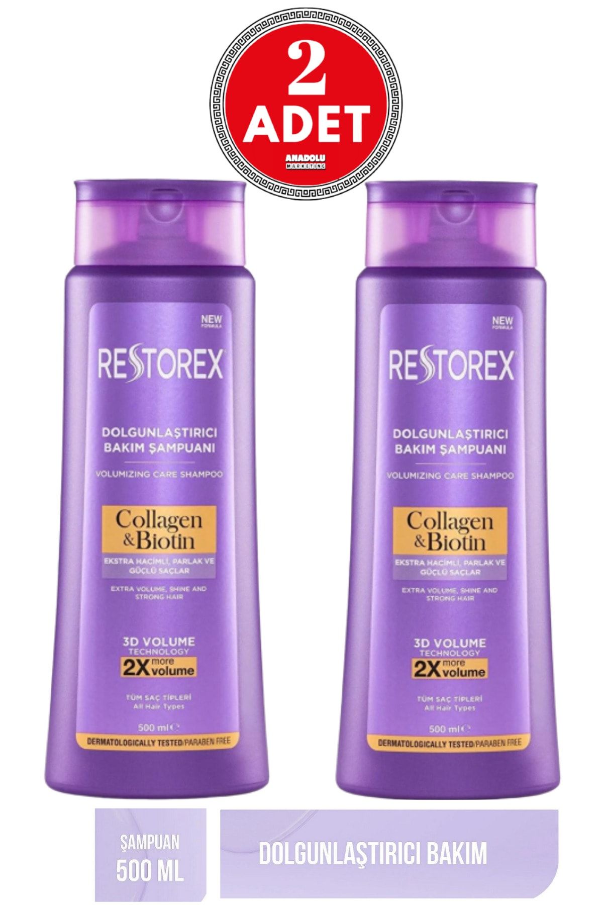 Restorex Collagen & Biotin Dolgunlaştırıcı Şampuan 500 Ml 2 Adet