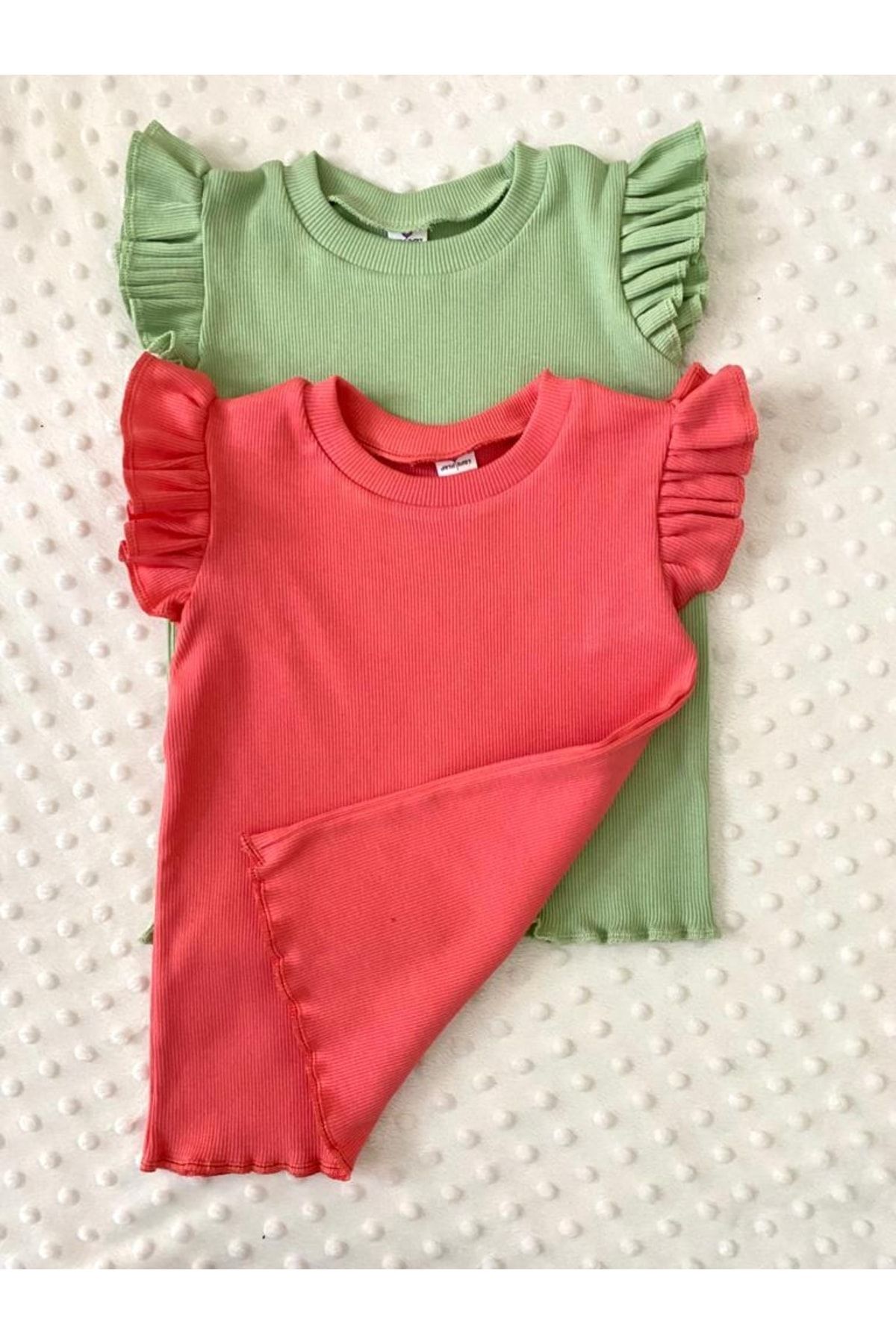 ARYA BABY Fırfır Kol Detaylı 2li Kız Bebek Çocuk Tişört-üst Giyim-sıfır Kol
