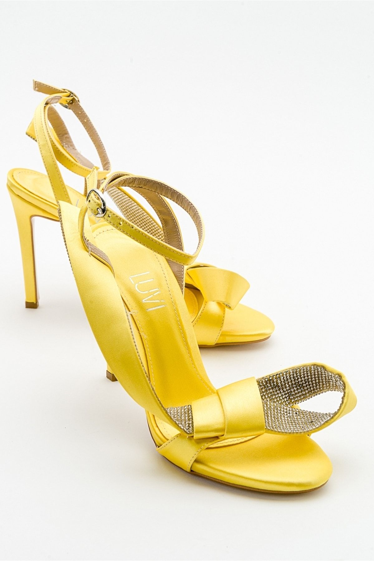 luvishoes Pares Sarı Saten Kadın Topuklu Ayakkabı