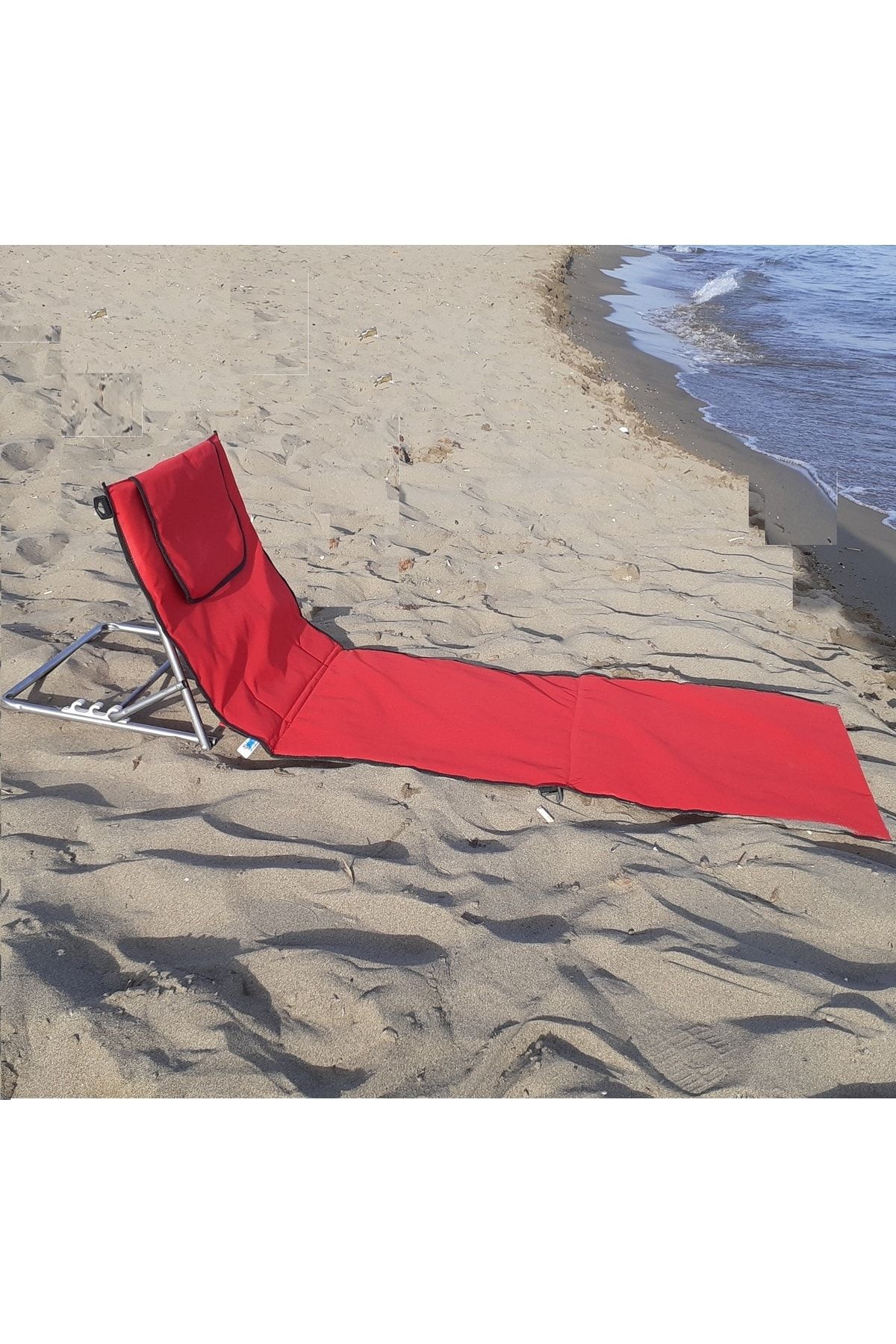 Depolife Pratik Şezlong Katlanır Kademeli Askılı Minderli Çantalı Taşınabilir Şezlong Çim Plaj Piknik Kırmızı