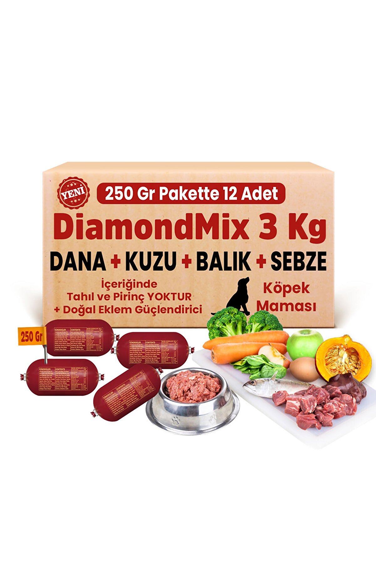 Borfmarkt Barf Diamondmix 3 Kg Kolide (250 Gr Paketler)