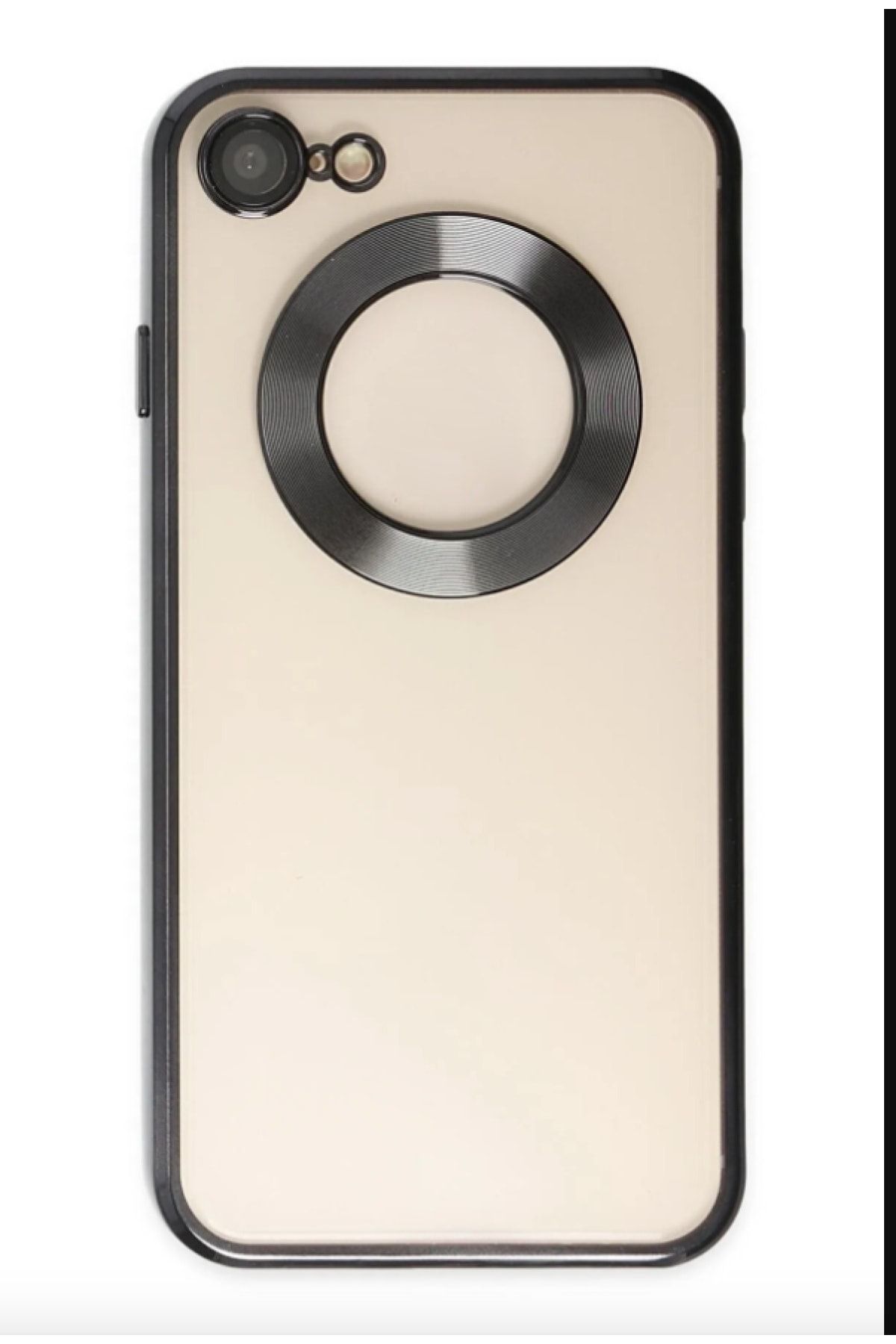 emybox Apple Iphone 7/8 Uyumlu Logo Açık Detaylı Lens Korumalı Siyah Renkli Şeffaf Silikon Telefon Kılıfı
