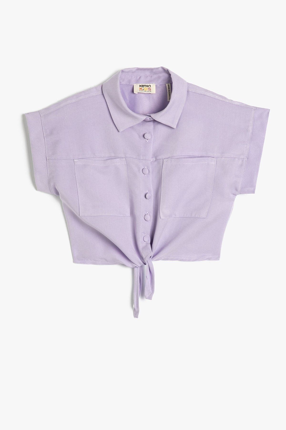 Koton Kız Çocuk Önden Bağlama Detaylı Kısa Kollu Cepli Modal Kumaş Crop Gömlek 3skg60160aw