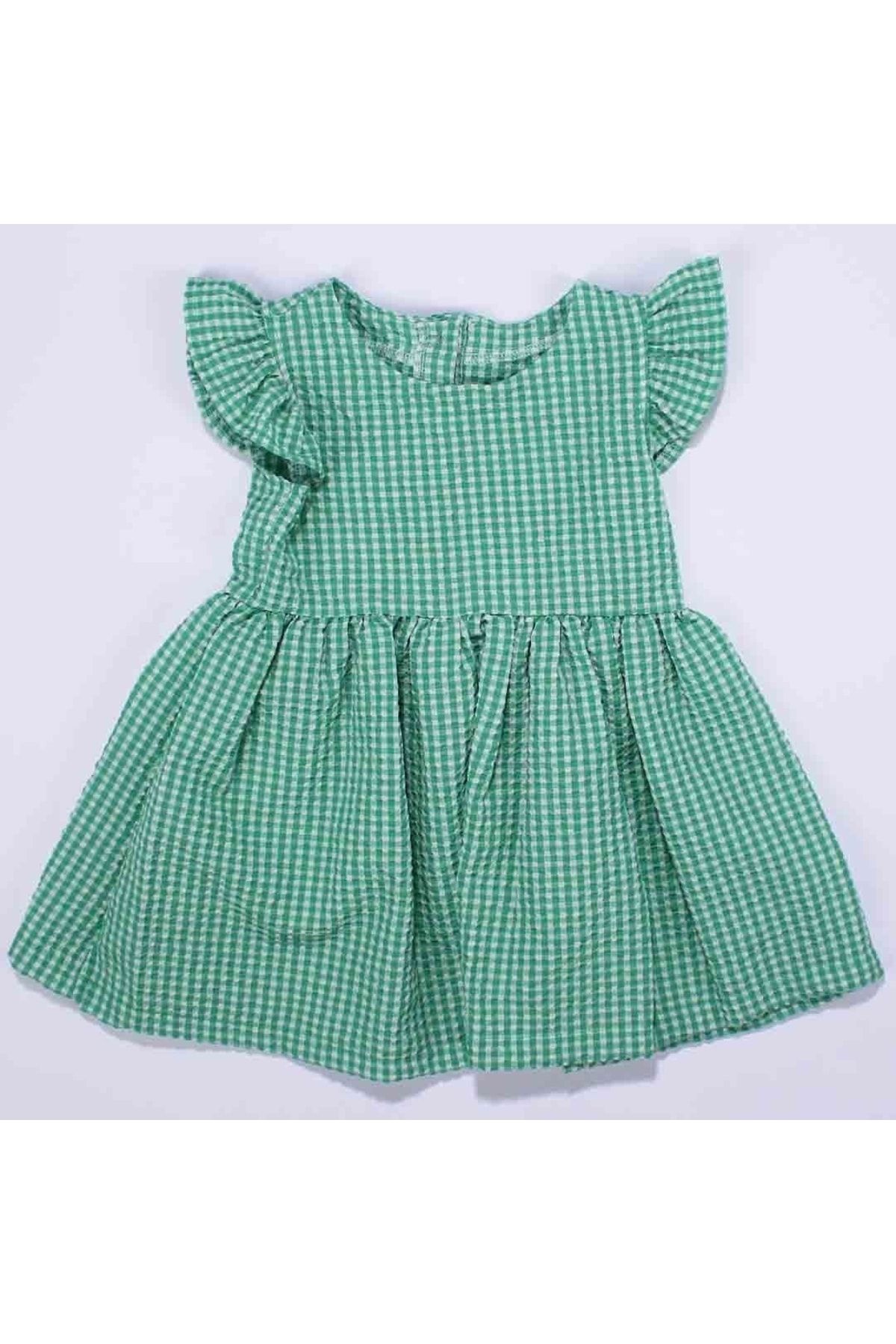 bebegen Kız Çocuk Yeşil Pitikare Gofre Fırfırlı Elbise
