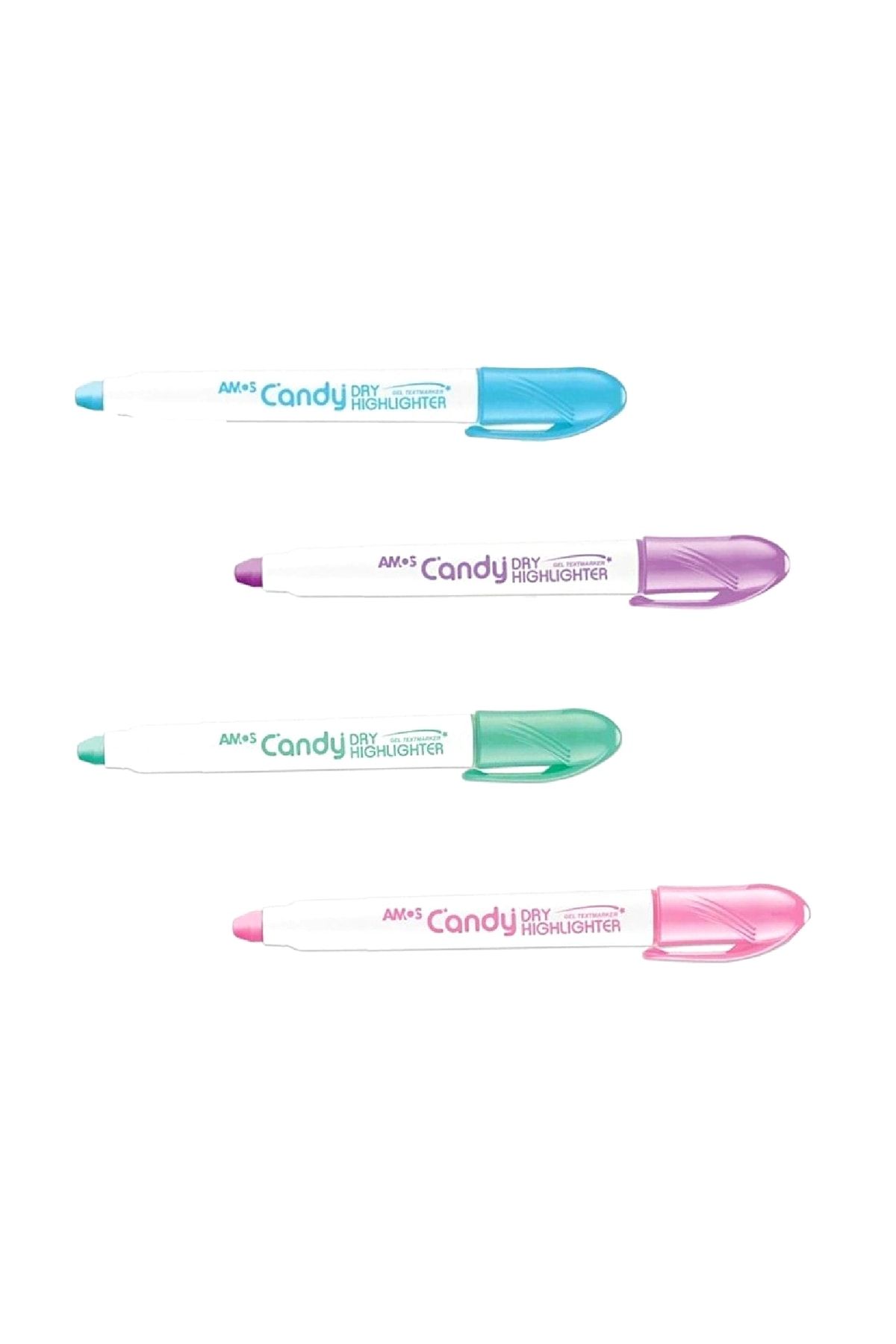 Amos 4 Yeni Pastel Renk Fosforlu Kalem Seti Candy Highlighter Jel Dry -Candy