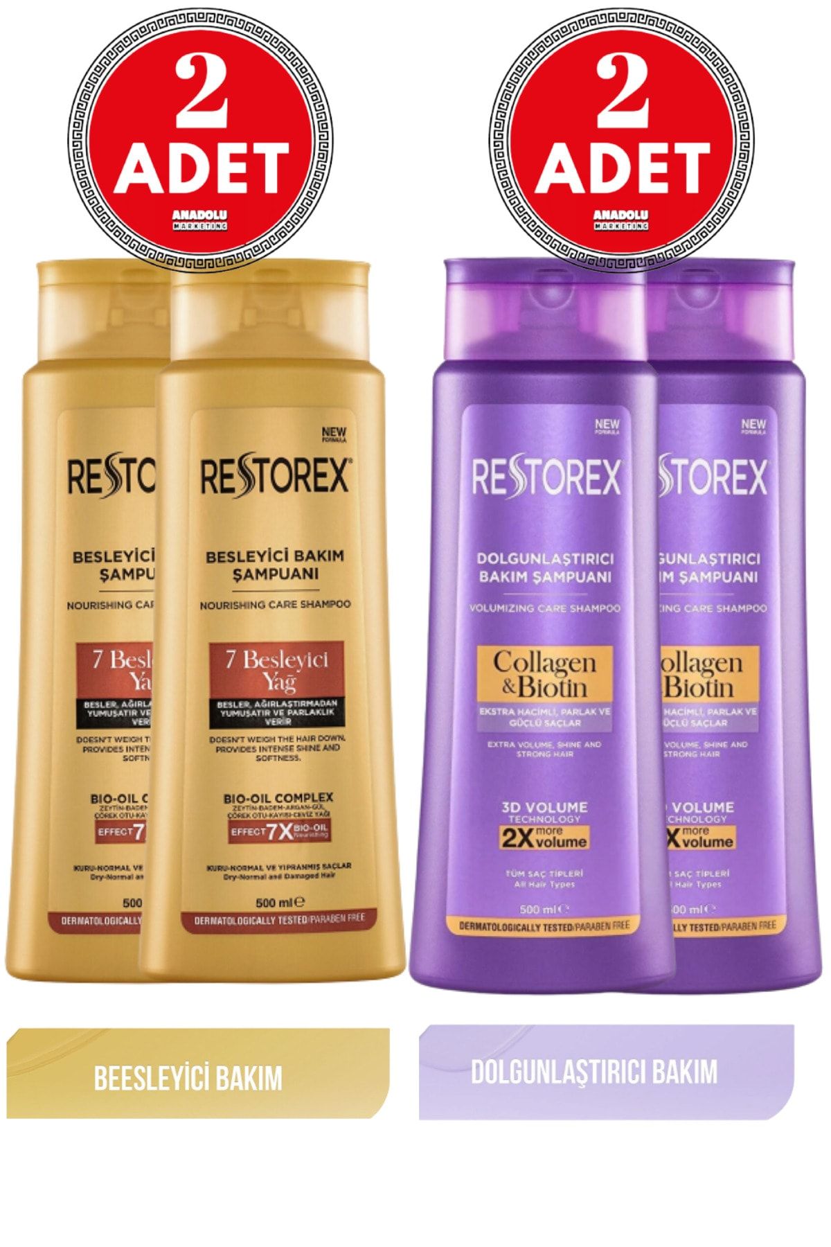 Restorex 500ml Collagen&biotin Dolgunlaştırıcı Şampuan 2 Adet+ Bakım Şampuanı 7 Besleyici Yağ 2 Adet