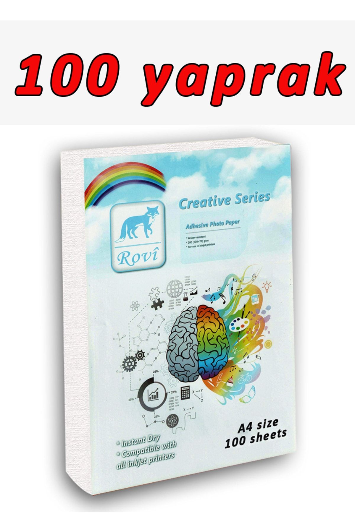 ROVİ Brother Yazıcılar Için Parlak Yapışkanlı Sticker Fotoğraf Kağıdı A4 100 Yaprak