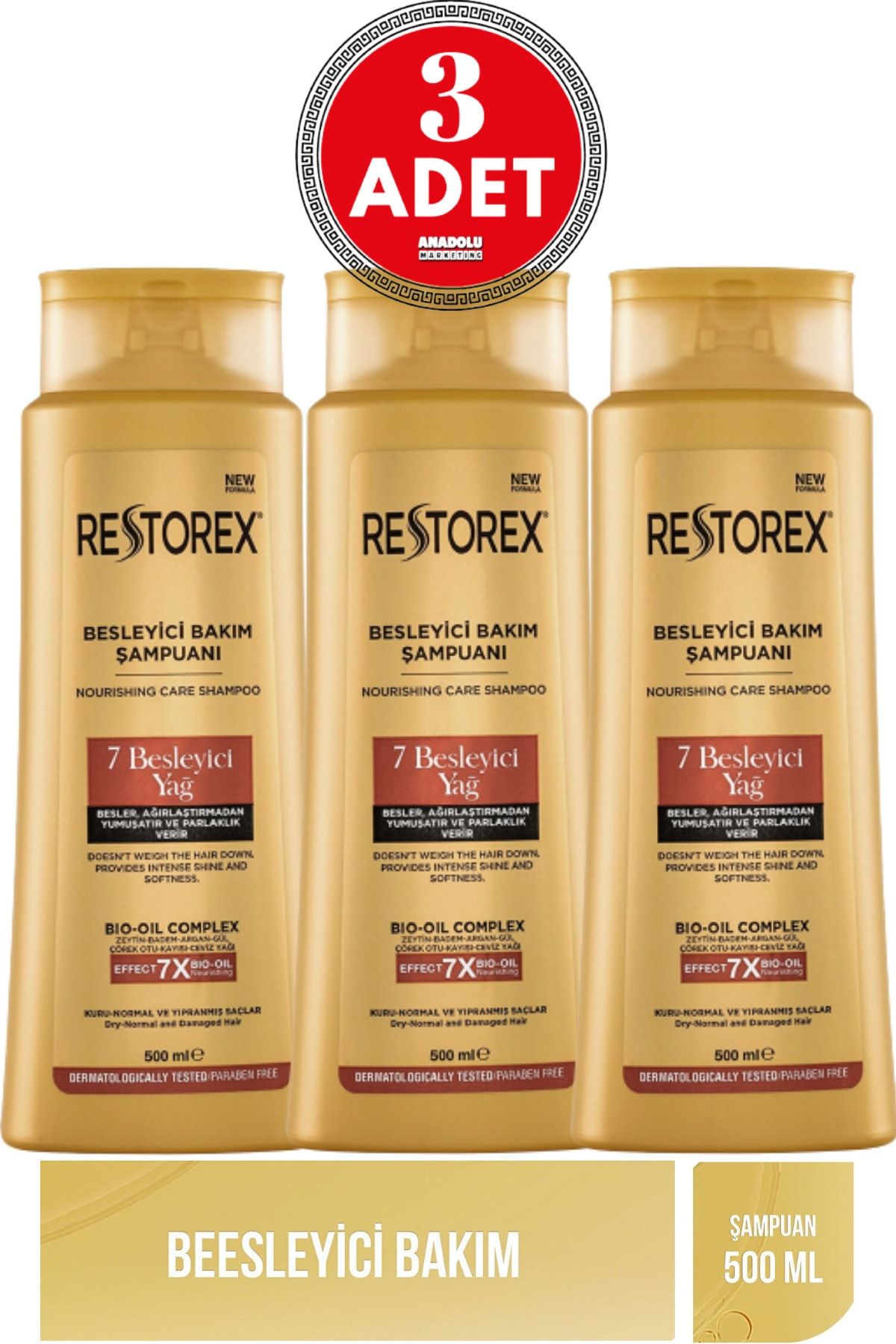 Restorex Bakım Şampuanı 7 Besleyici Yağ 500 Ml 3 Adet