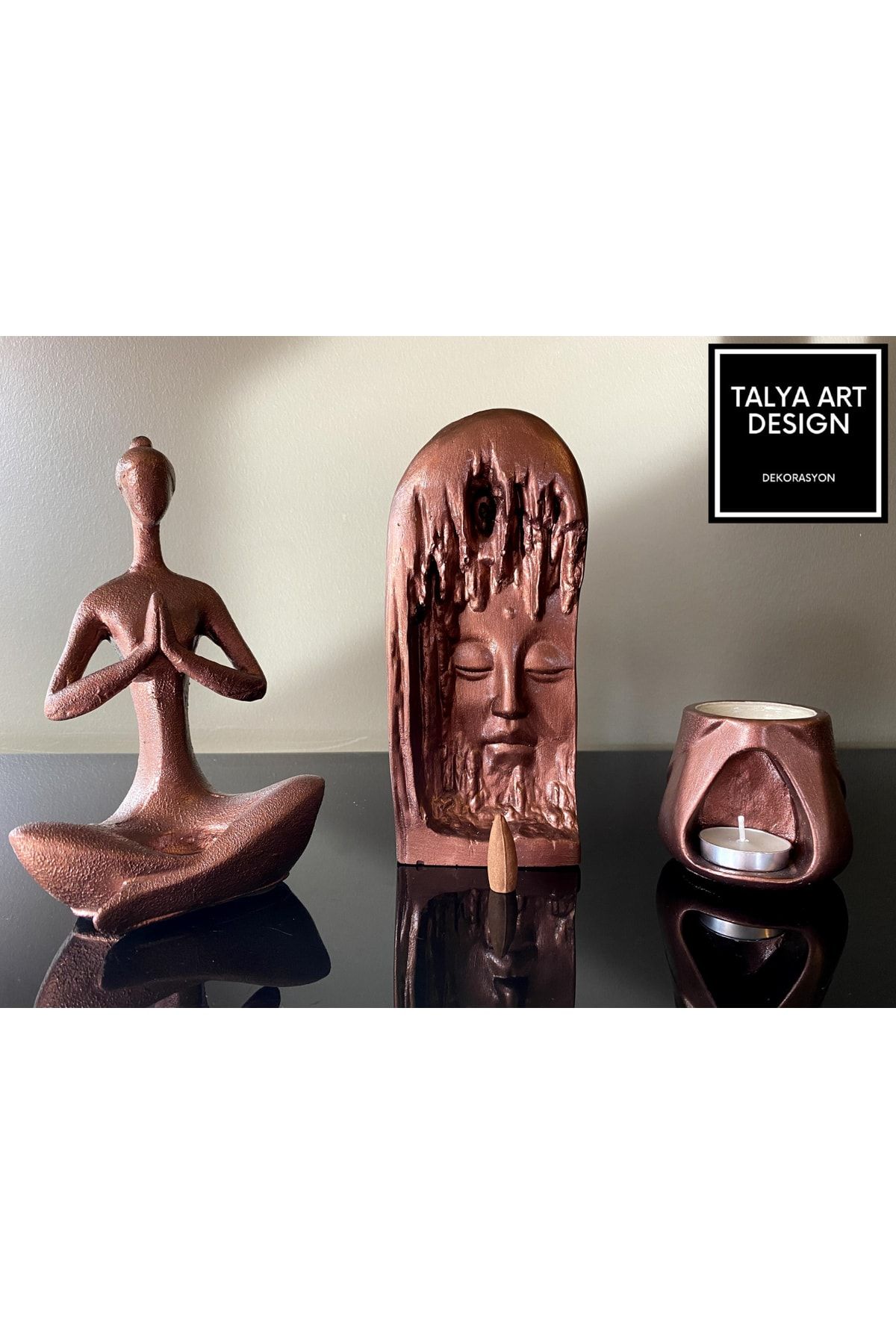 Talya Art Design Üçlü Set, Antik Namaste Tealight Mumluk, Geri Akış Tütsülük Ve T.a.d. Buhurdanlık