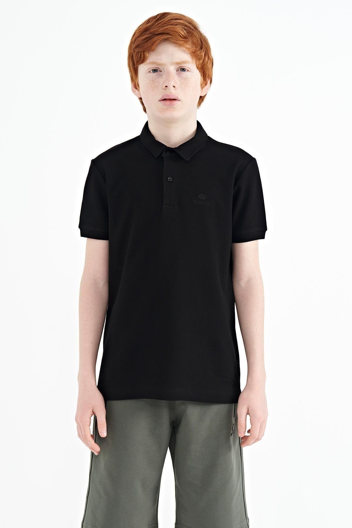 TOMMY LIFE Siyah Logo Nakışlı Standart Kalıp Polo Yaka Erkek Çocuk T-shirt - 11083