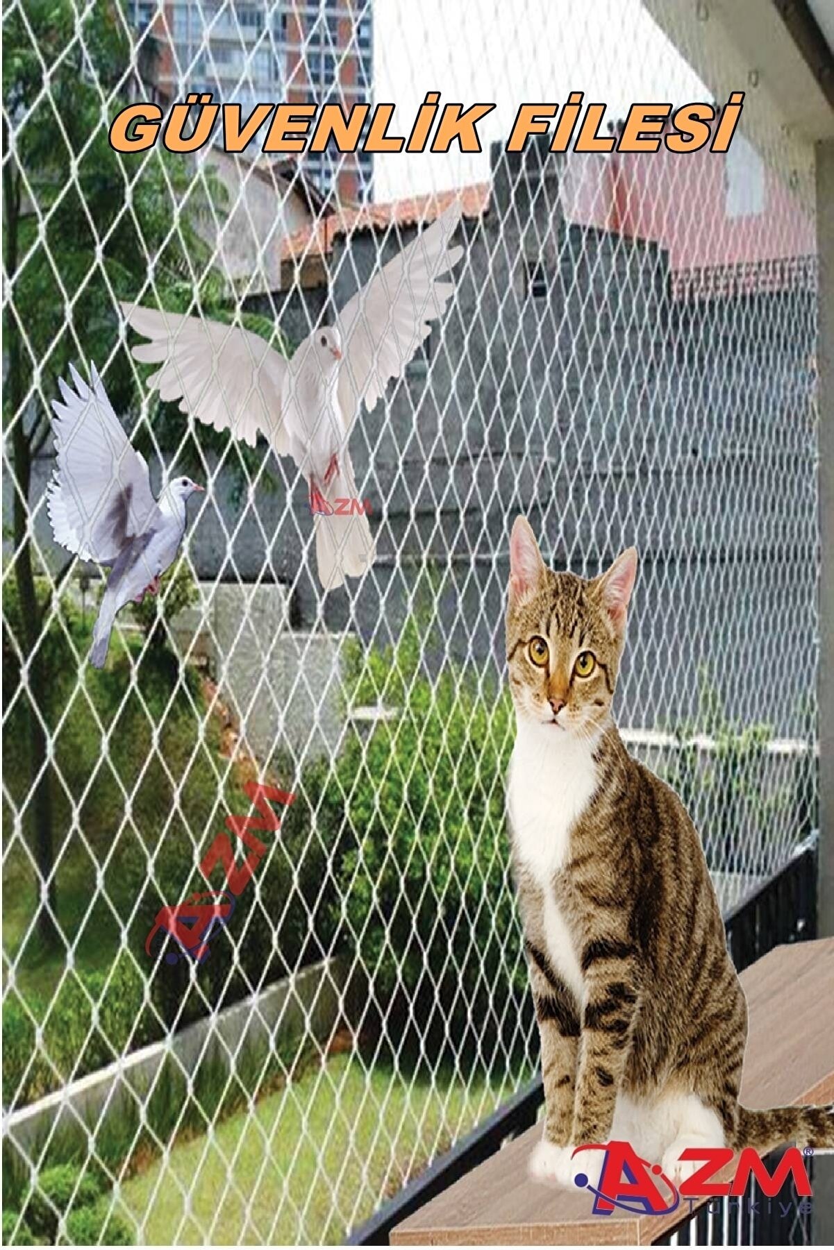 Azmtürkiye Balkon Filesi 2,5x5 Metre Kuş Filesi Kedi Filesi Güvercin Önleme Ağı