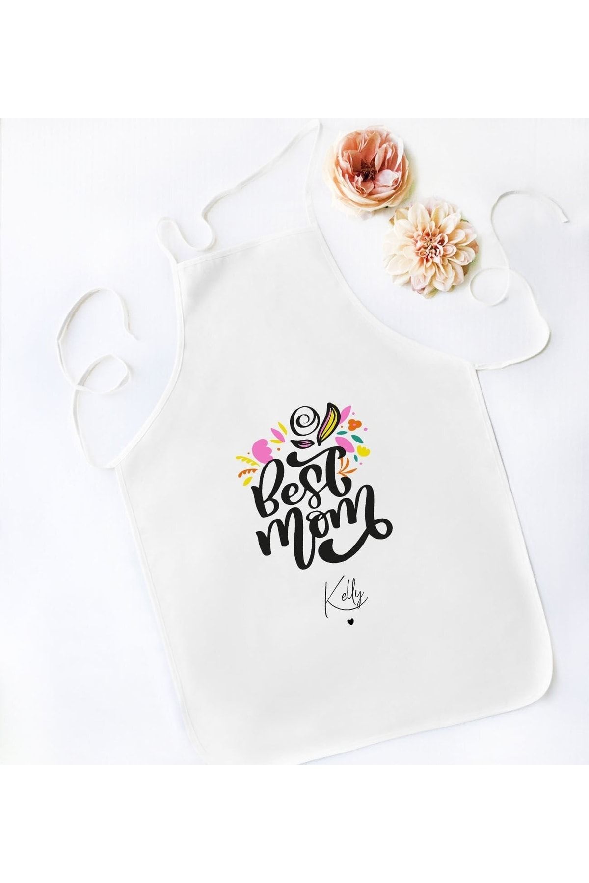 Bk Gift Kişiye Özel Isimli Anneler Günü Tasarımlı Beyaz Mutfak Önlüğü, Aşçı Önlüğü, Şef Önlüğü, Anne