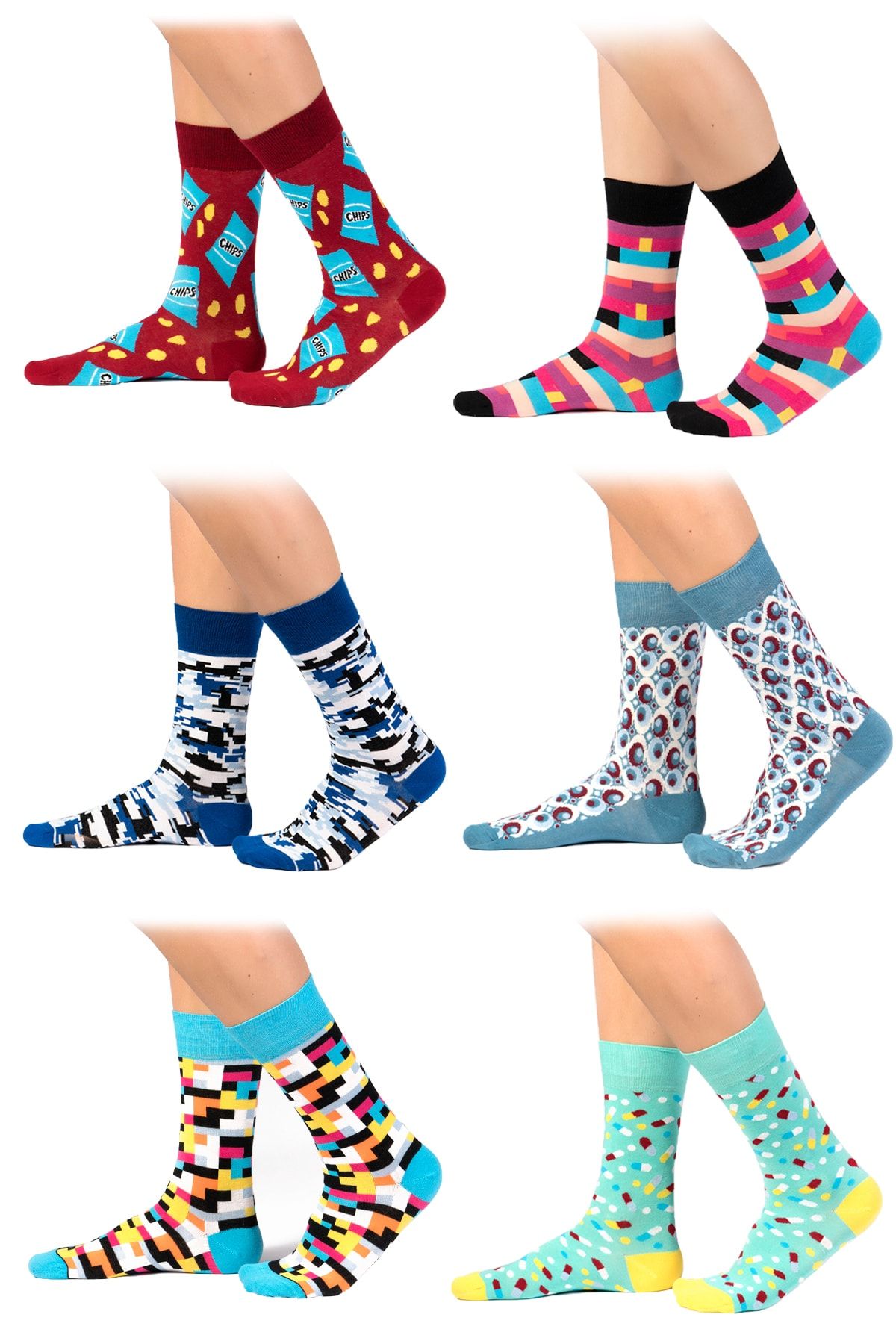 Ozzy Socks 6' Lı Organik Pamuklu Dikişsiz Erkek Çok Renkli Desenli Çorap -9
