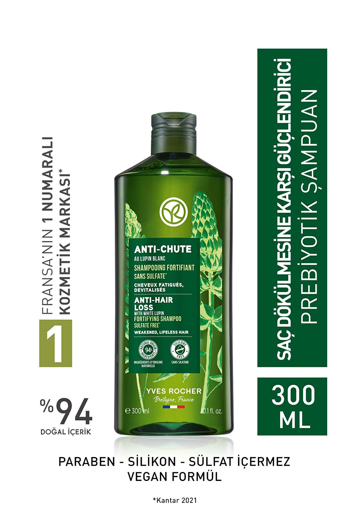 Yves Rocher Saç Dökülmesine Karşı (anti-chute) Güçlendirici Prebiyotik Şampuan - Sülfatsız & Vegan-300 Ml