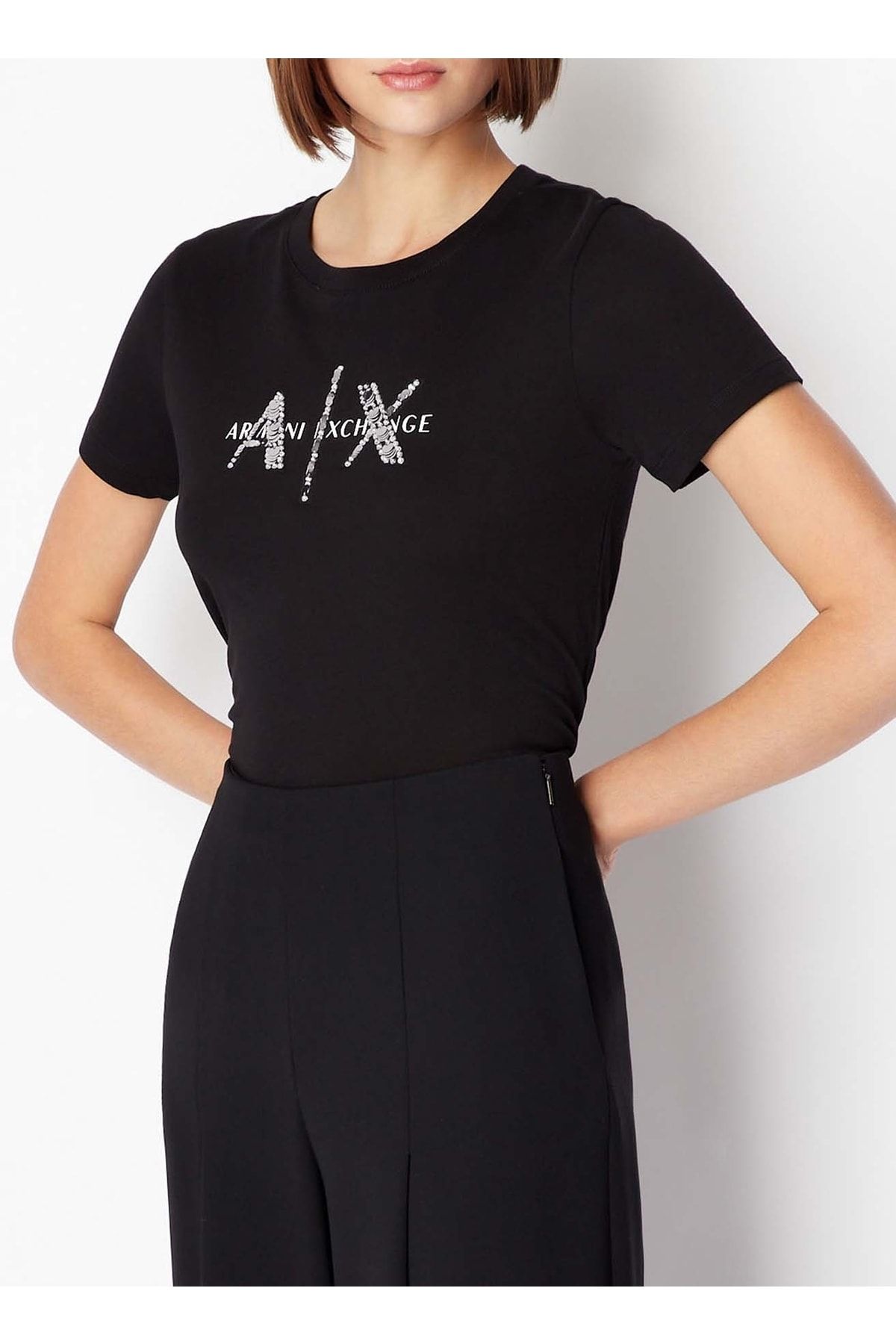 Armani Exchange Baskılı Siyah Kadın T-shirt 3rytbq