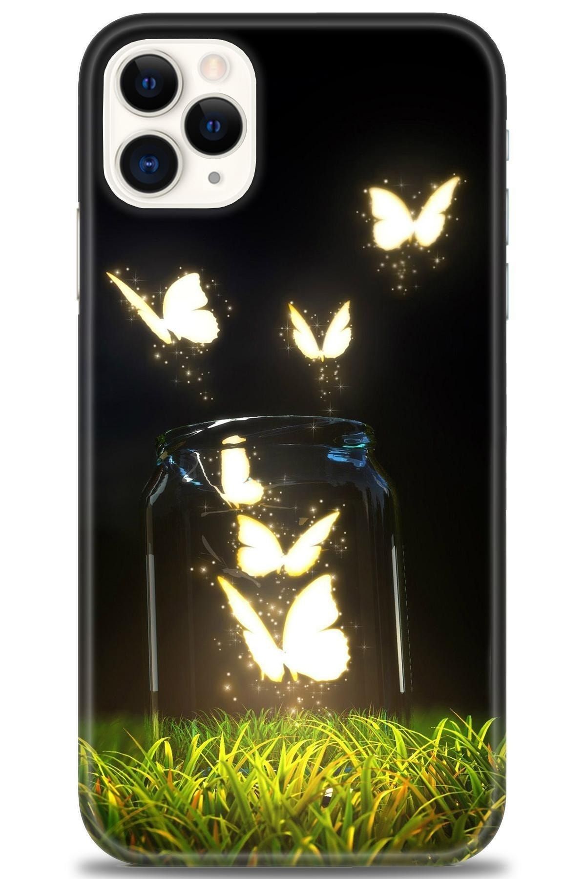Turkiyecepaksesuar Apple Iphone 11 Pro Kılıf Hd Baskılı Kılıf - Işıklı Kelebekler + Nano Micro Ekran Koruyucu