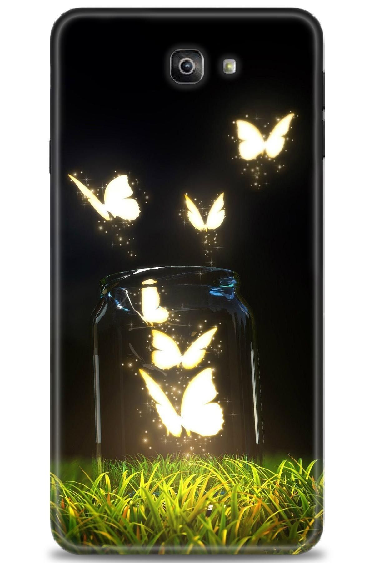 Genel Markalar Samsung Galaxy J7 Prime Kılıf Hd Baskılı Kılıf - Işıklı Kelebekler + Nano Micro Ekran Koruyucu