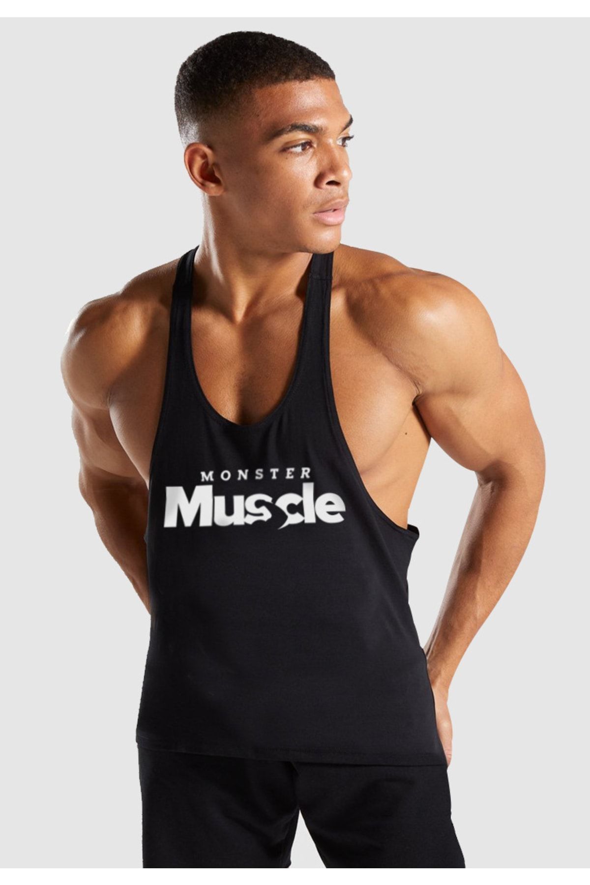 Ghedto Erkek Siyah Monster Muscle Gym Fitness Tank Top Sporcu Atleti