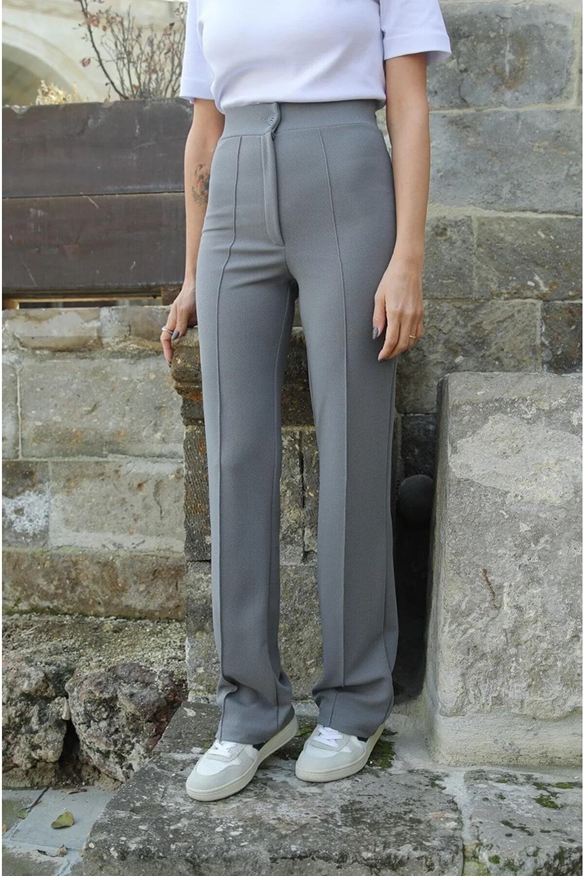 VOLT CLOTHİNG Kadın Likralı Geniş Paça Pantolon
