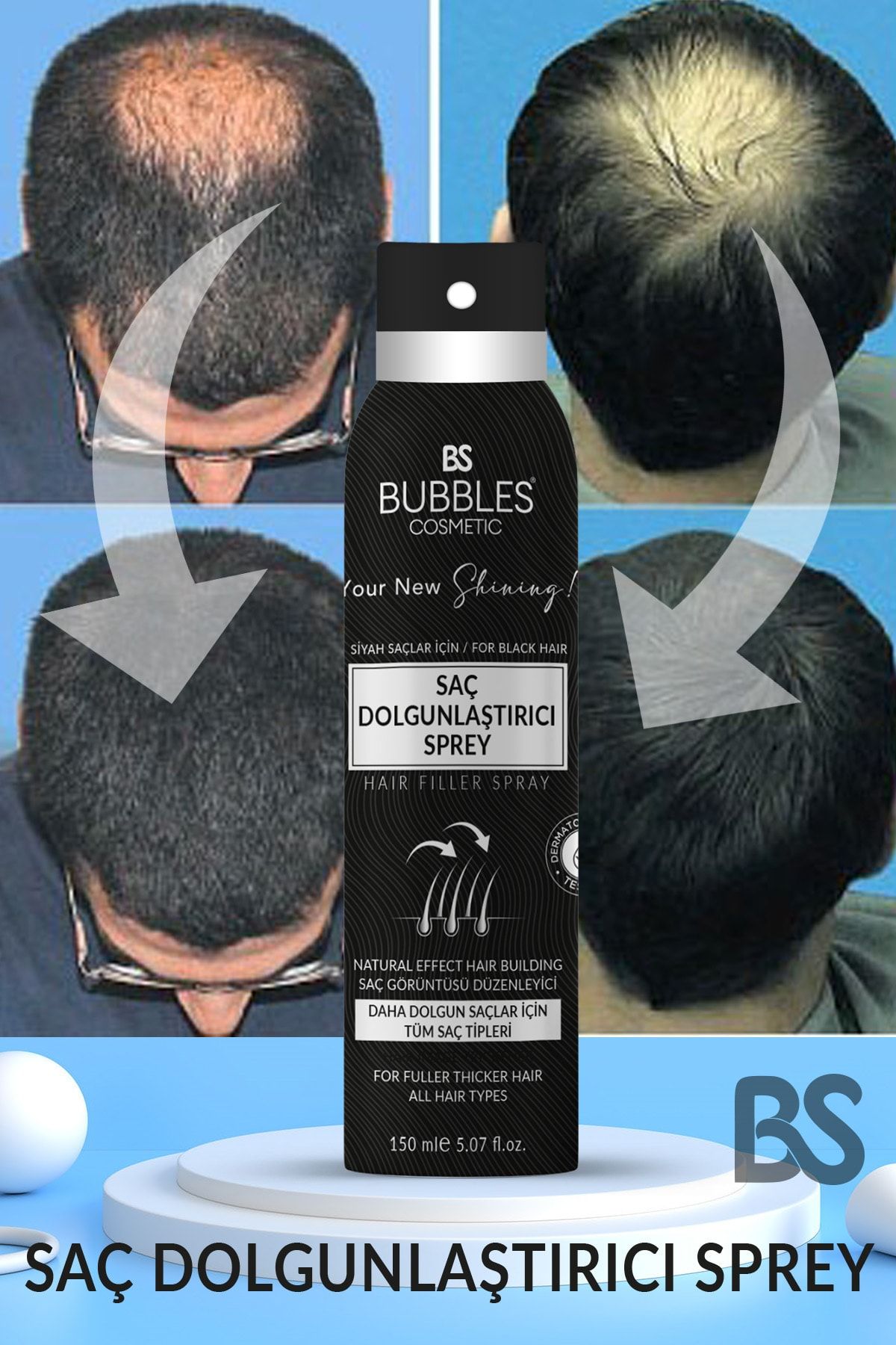 bs bubbles cosmetic Saç Dolgunlaştırıcı Sprey Waterproof -siyah 150ml