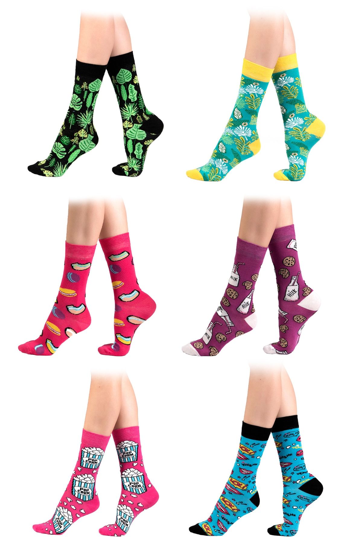 Ozzy 6' Lı Organik Pamuklu Dikişsiz Kadın Çok Renkli Desenli Çorap 11