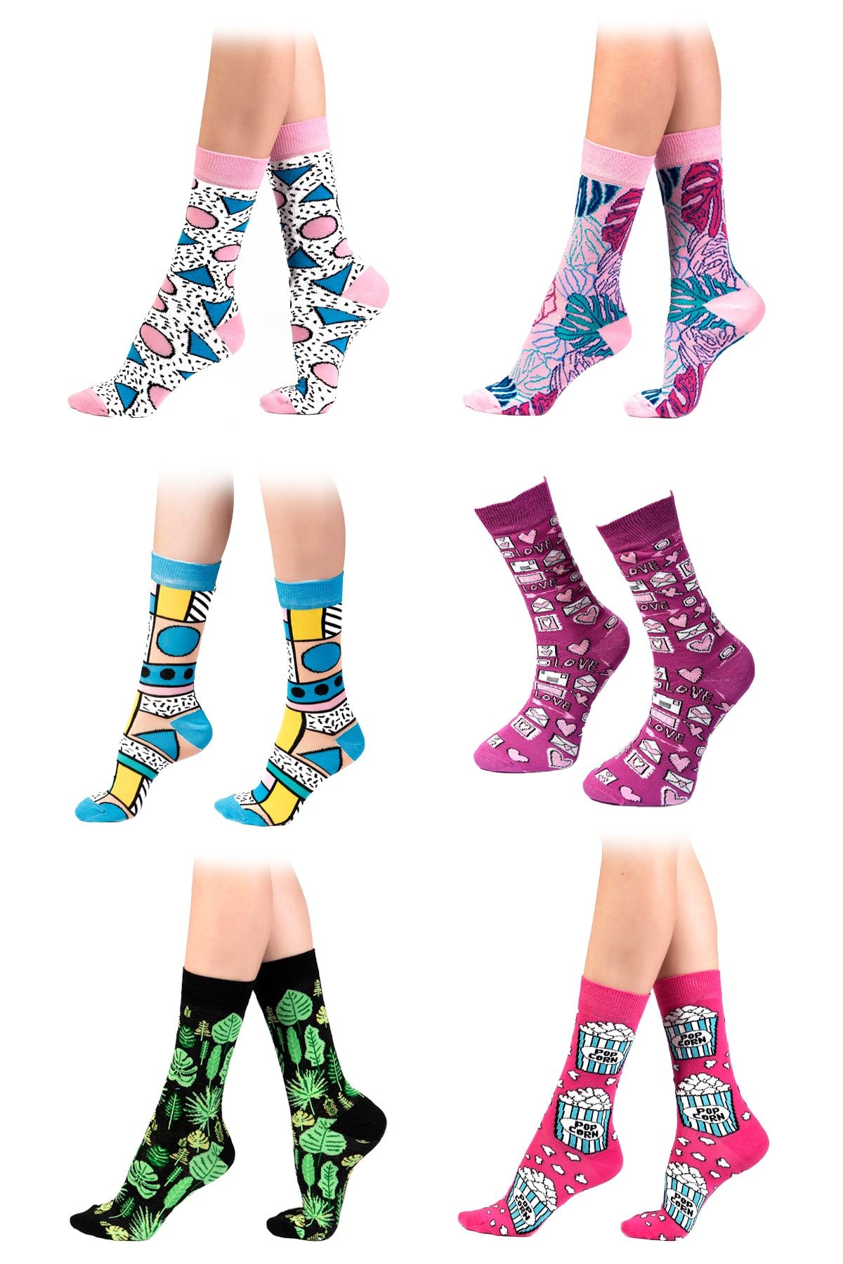 Ozzy 6' Lı Organik Pamuklu Dikişsiz Kadın Çok Renkli Desenli Çorap 7