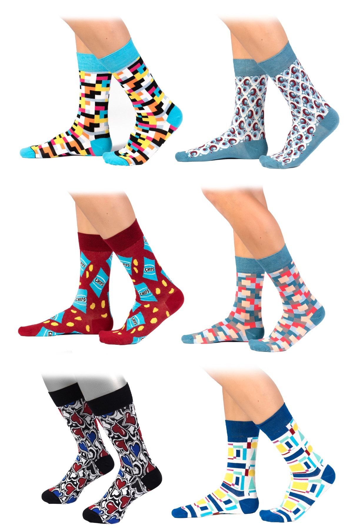 Ozzy 6' Lı Organik Pamuklu Dikişsiz Erkek Çok Renkli Desenli Çorap 1