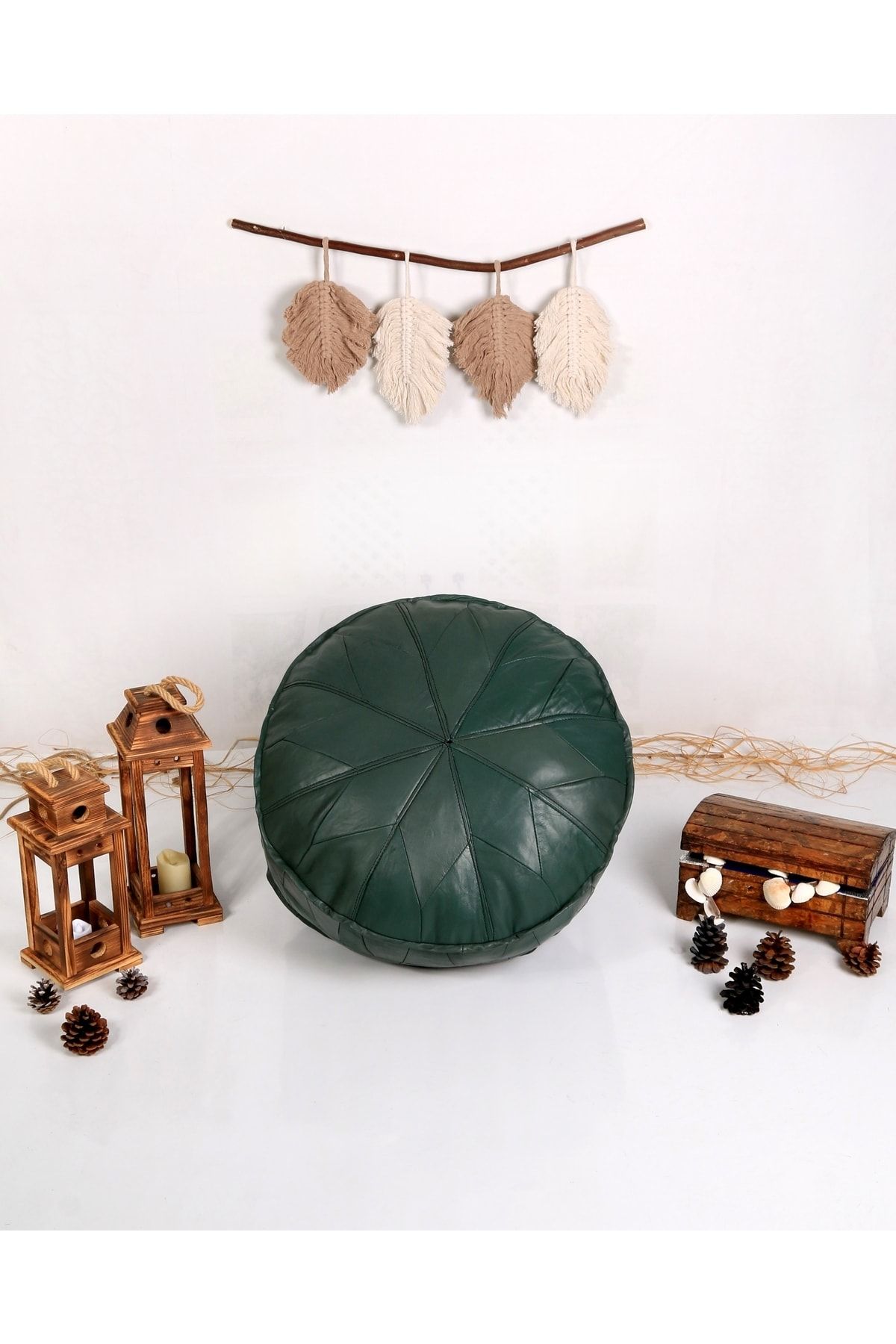 Ottoman Pouffe Iskandinav El Yapımı Hakiki Deri Orijinal Ottoman Puf Yer Minder Yeşil 60x30cm ''özel Seri''