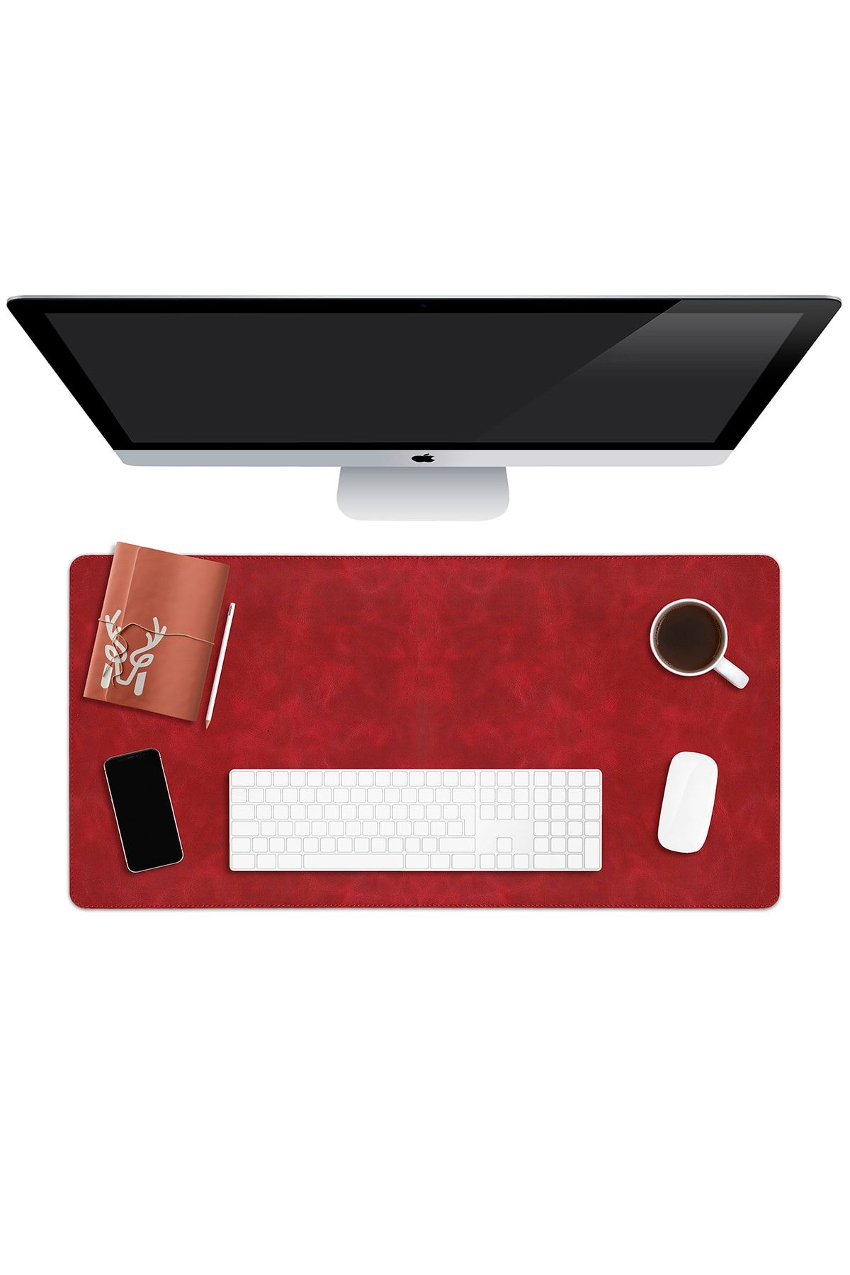 Modica Hobart - Hakiki Deri Kırmızı Masa Matı | Deri Oyuncu Mouse Pad | Yazı Masası Altlığı 75x35 Cm