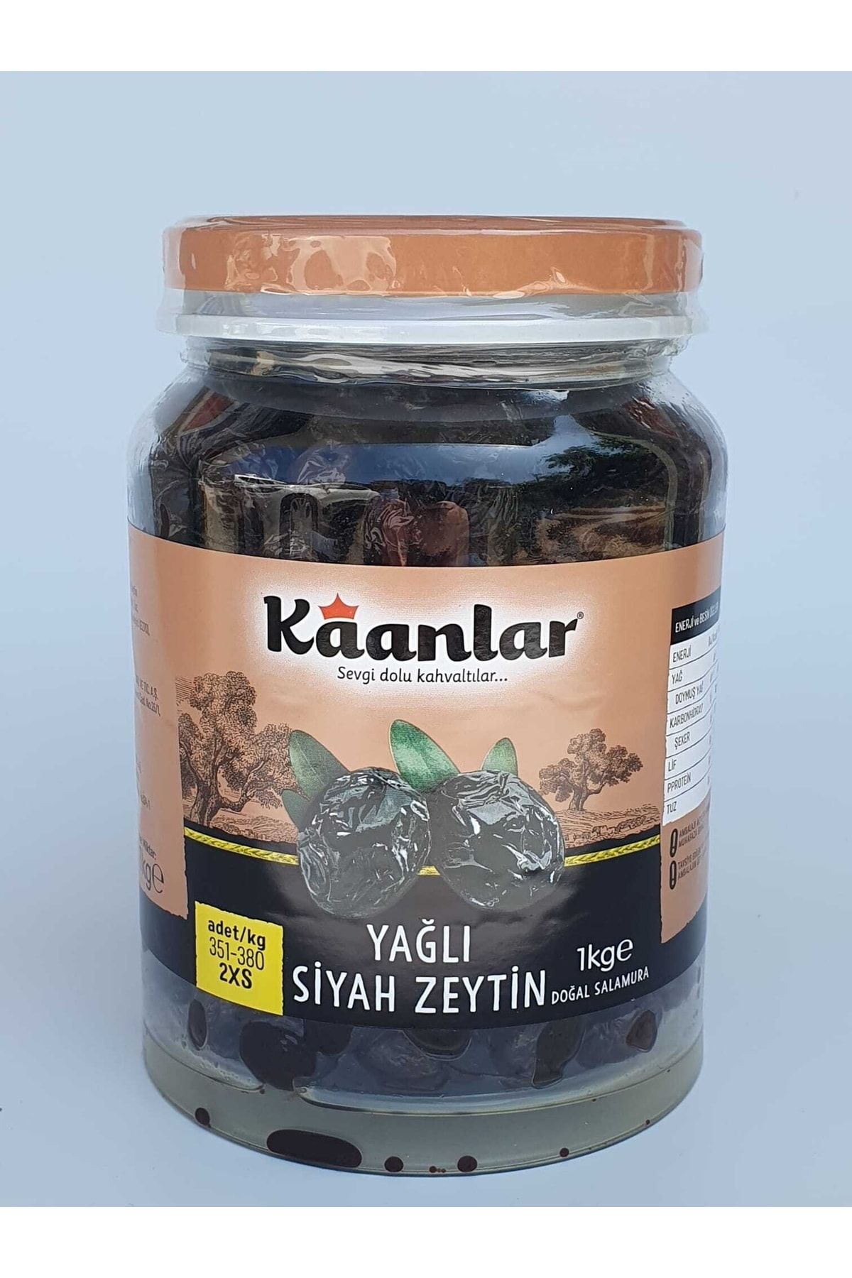 Kaanlar Doğal Salamura Yağlı Siyah Zeytin Premium 1000 Gr ( 351-380 2xs) 6 Kg